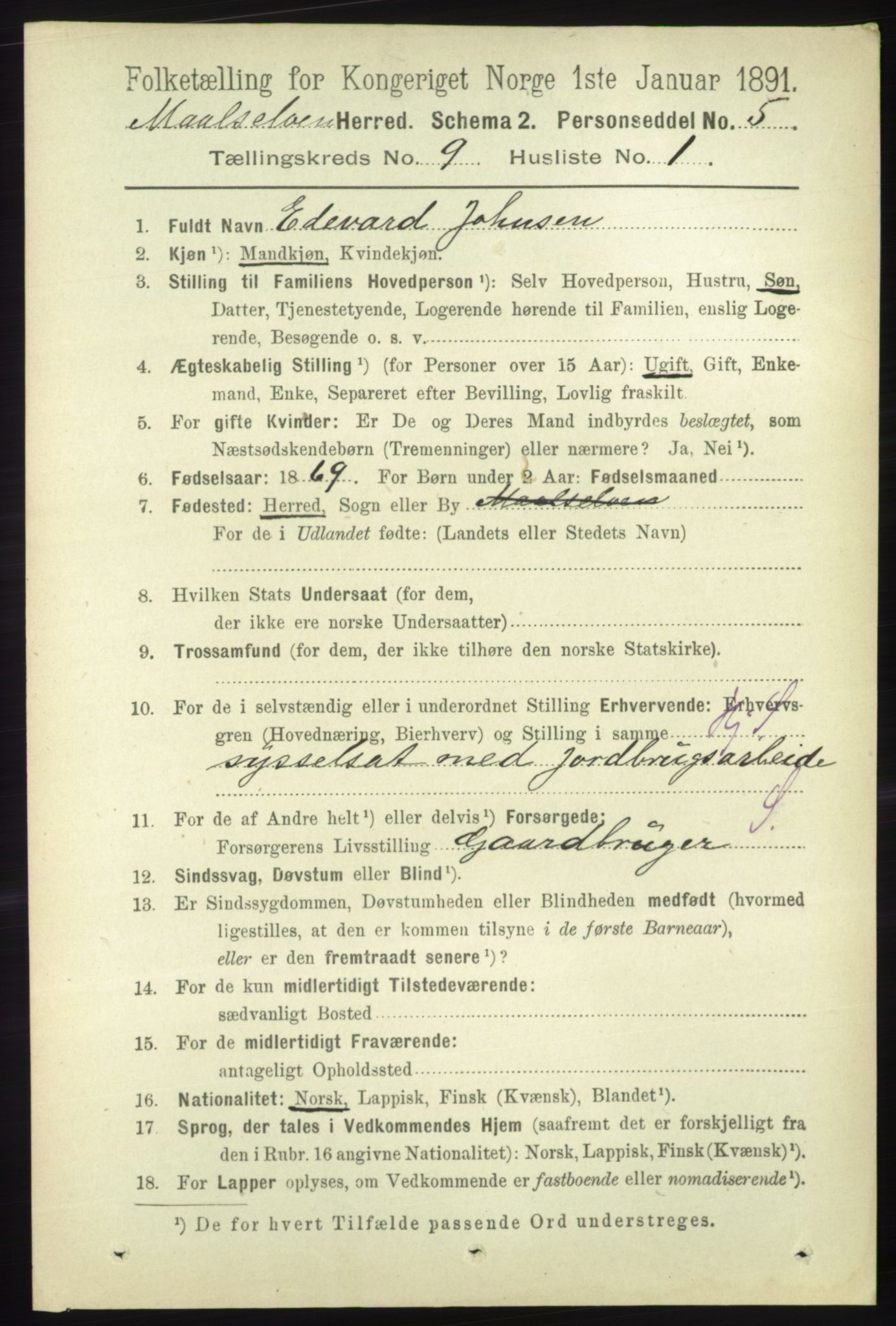 RA, 1891 census for 1924 Målselv, 1891, p. 2746