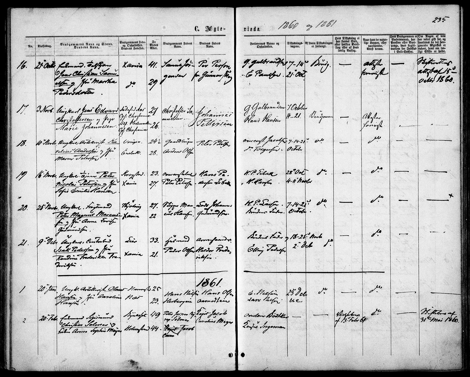Garnisonsmenigheten Kirkebøker, SAO/A-10846/F/Fa/L0010: Parish register (official) no. 10, 1859-1869, p. 235