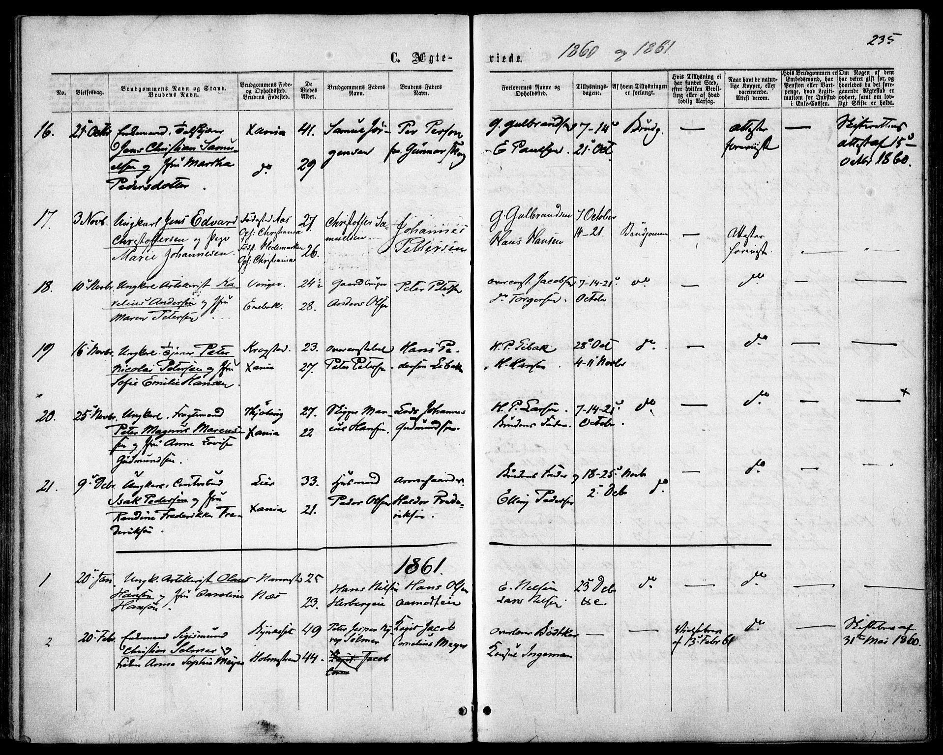 Garnisonsmenigheten Kirkebøker, AV/SAO-A-10846/F/Fa/L0010: Parish register (official) no. 10, 1859-1869, p. 235