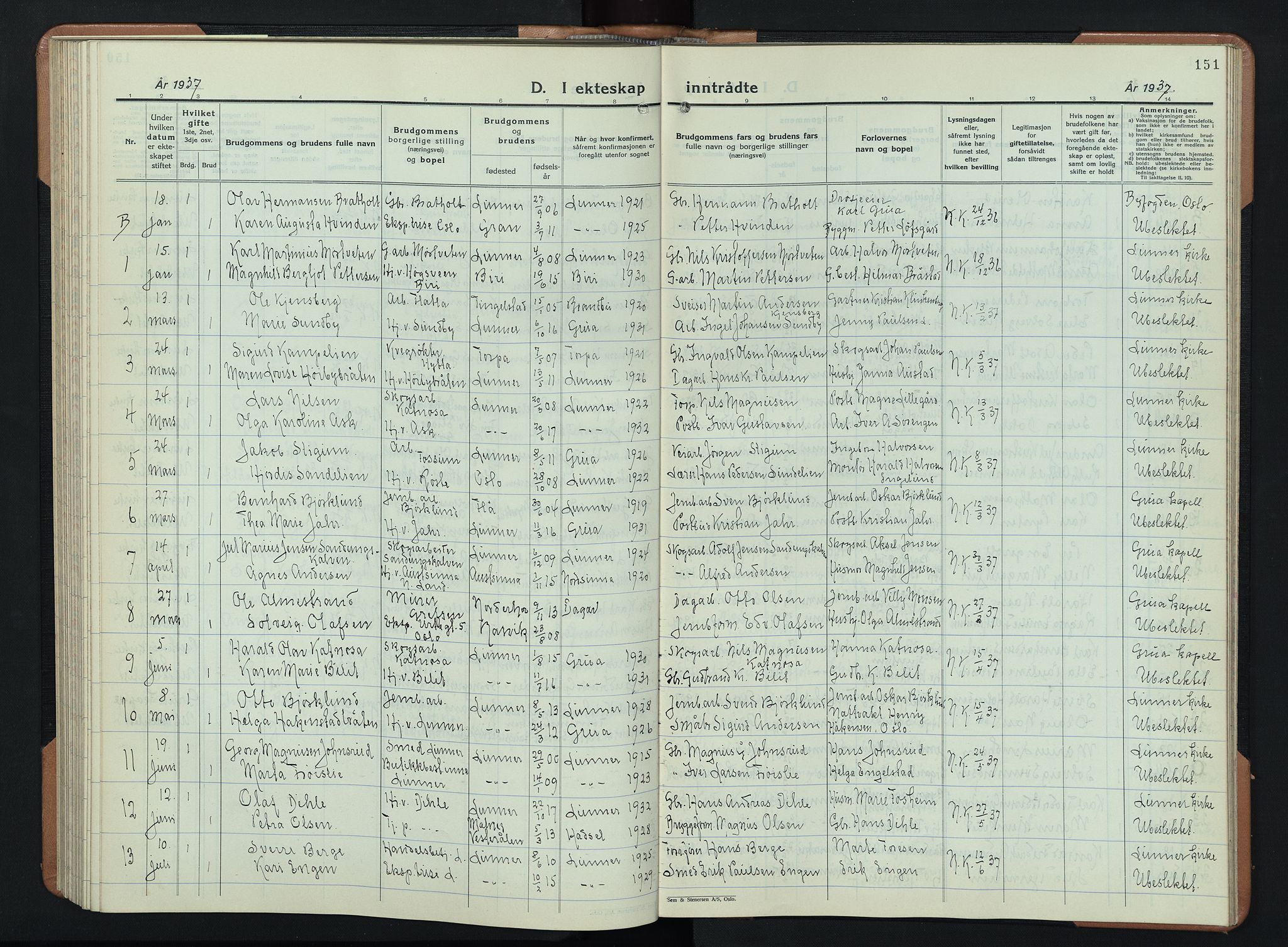 Lunner prestekontor, SAH/PREST-118/H/Ha/Hab/L0003: Parish register (copy) no. 3, 1933-1945, p. 151