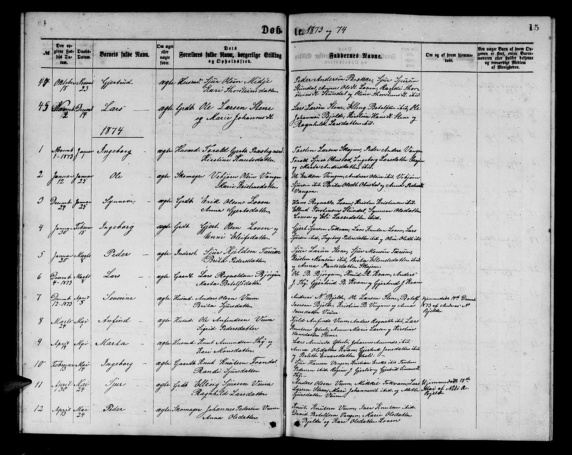 Aurland sokneprestembete, AV/SAB-A-99937/H/Hb/Hba/L0001: Parish register (copy) no. A 1, 1868-1881, p. 15