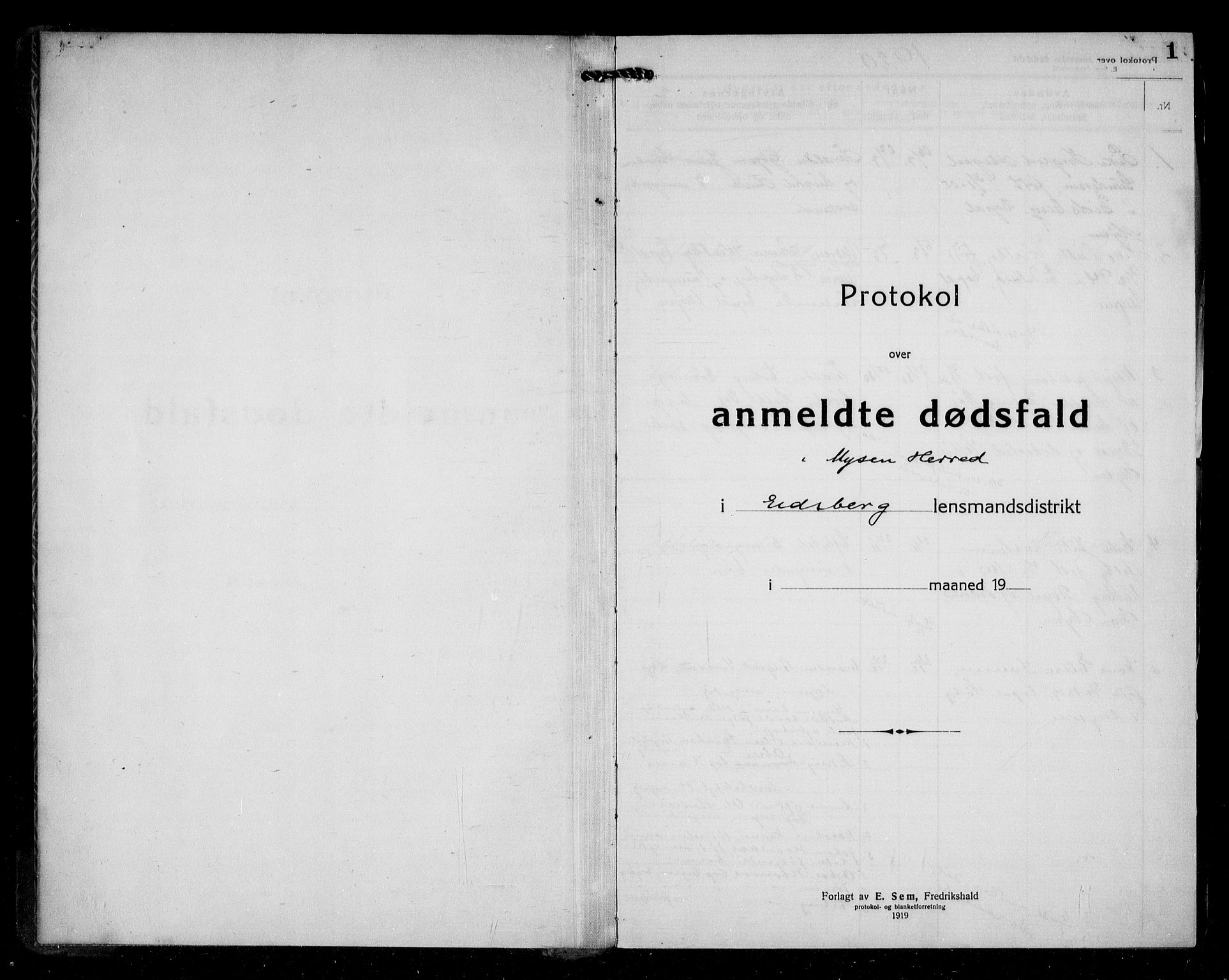 Eidsberg lensmannskontor, SAO/A-10079/H/Ha/Haa/L0005: Dødsfallsprotokoll, 1920-1944, p. 1