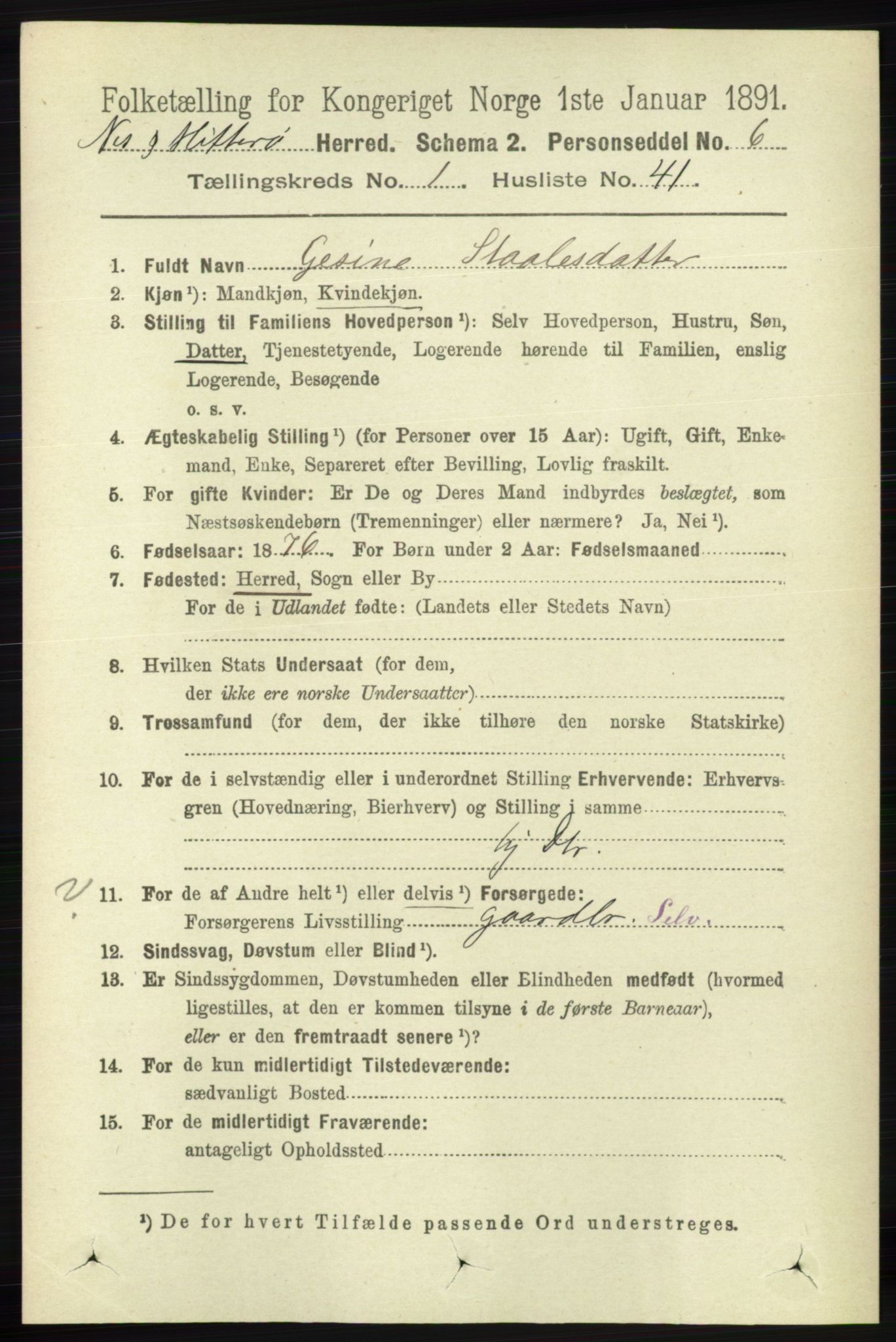 RA, 1891 census for 1043 Hidra og Nes, 1891, p. 331