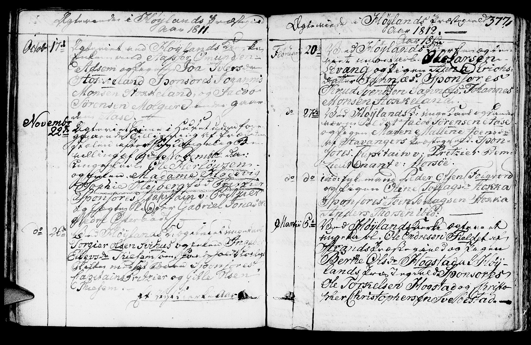 Høyland sokneprestkontor, SAST/A-101799/001/30BA/L0005: Parish register (official) no. A 5, 1804-1815, p. 377