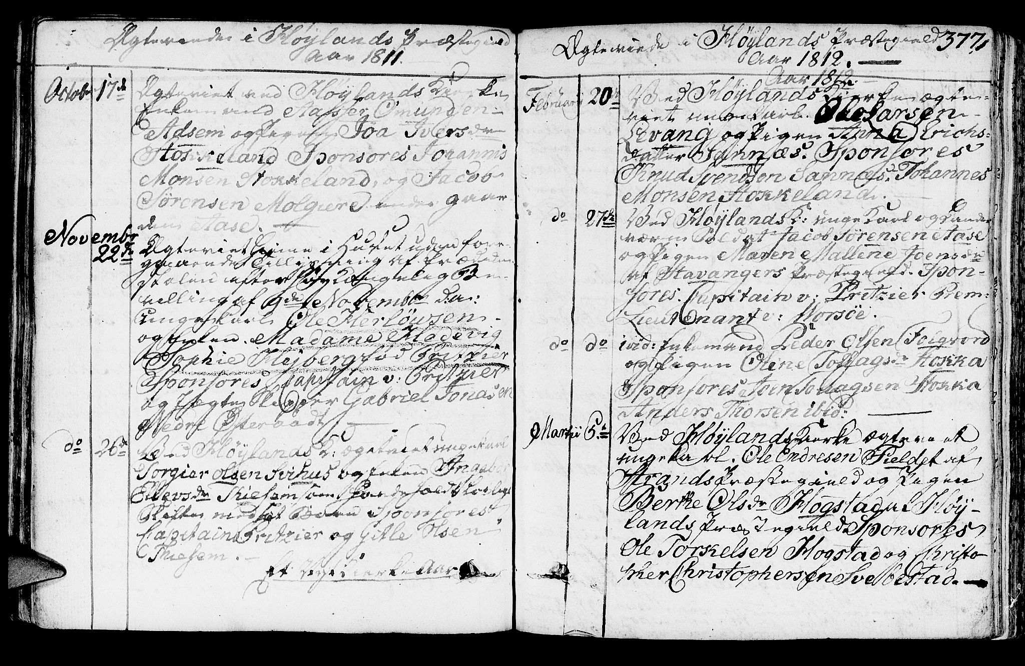 Høyland sokneprestkontor, AV/SAST-A-101799/001/30BA/L0005: Parish register (official) no. A 5, 1804-1815, p. 377