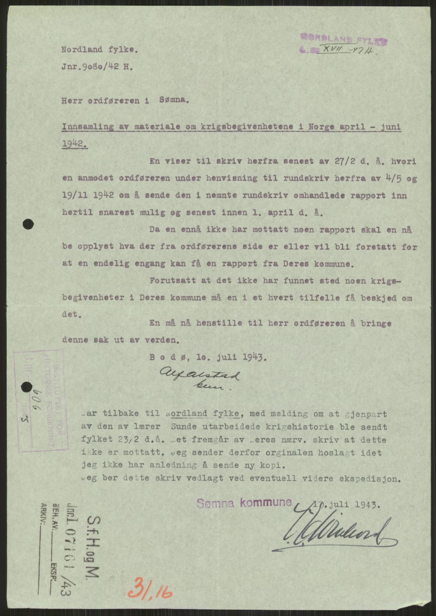 Forsvaret, Forsvarets krigshistoriske avdeling, AV/RA-RAFA-2017/Y/Ya/L0017: II-C-11-31 - Fylkesmenn.  Rapporter om krigsbegivenhetene 1940., 1940, p. 337