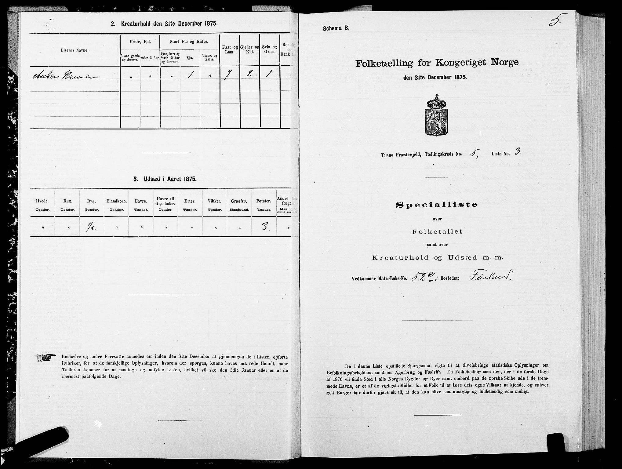 SATØ, 1875 census for 1927P Tranøy, 1875, p. 3005