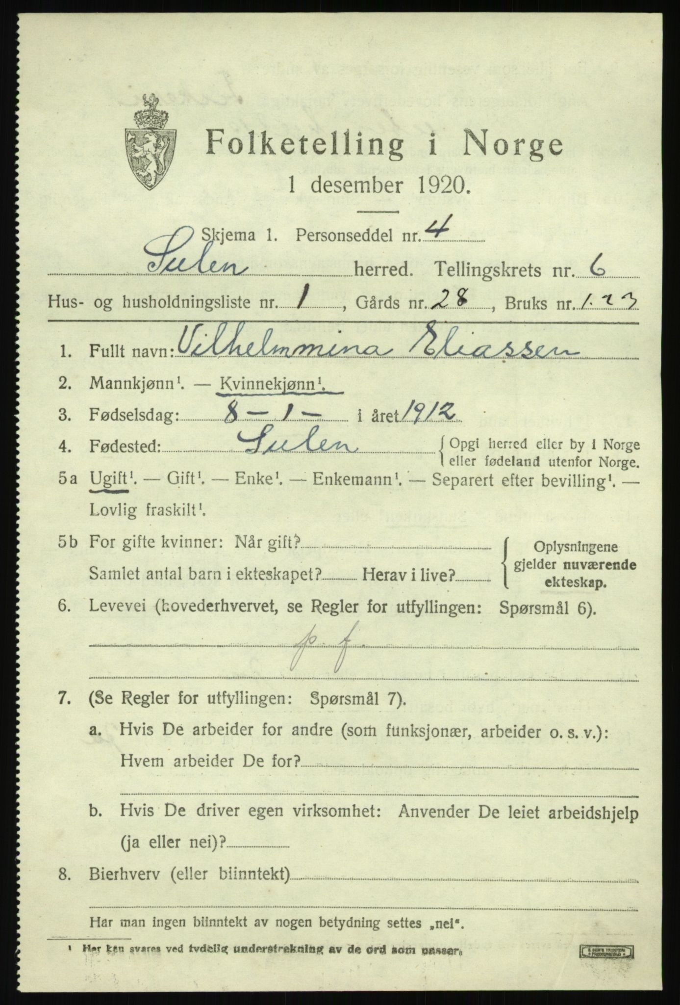 SAB, 1920 census for Solund, 1920, p. 2442