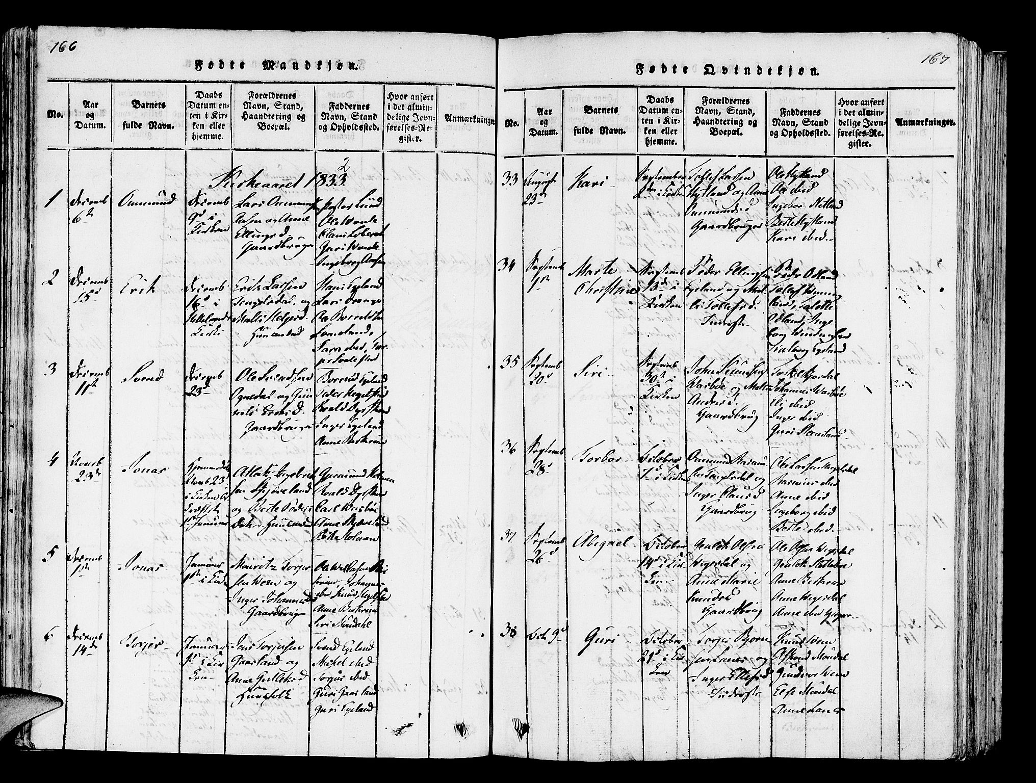Helleland sokneprestkontor, SAST/A-101810: Parish register (official) no. A 5, 1815-1834, p. 166-167