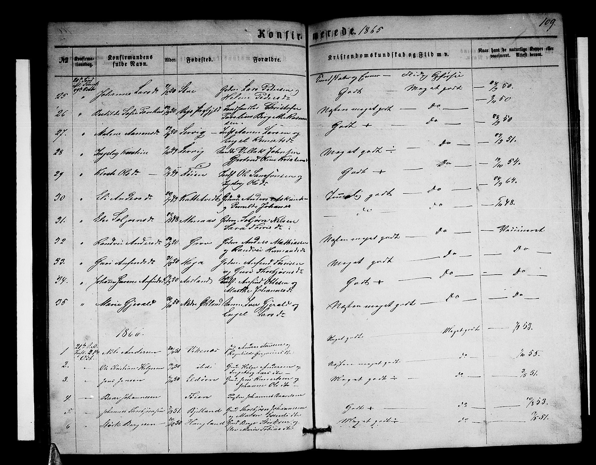 Stord sokneprestembete, SAB/A-78201/H/Hab: Parish register (copy) no. A 1, 1864-1878, p. 109