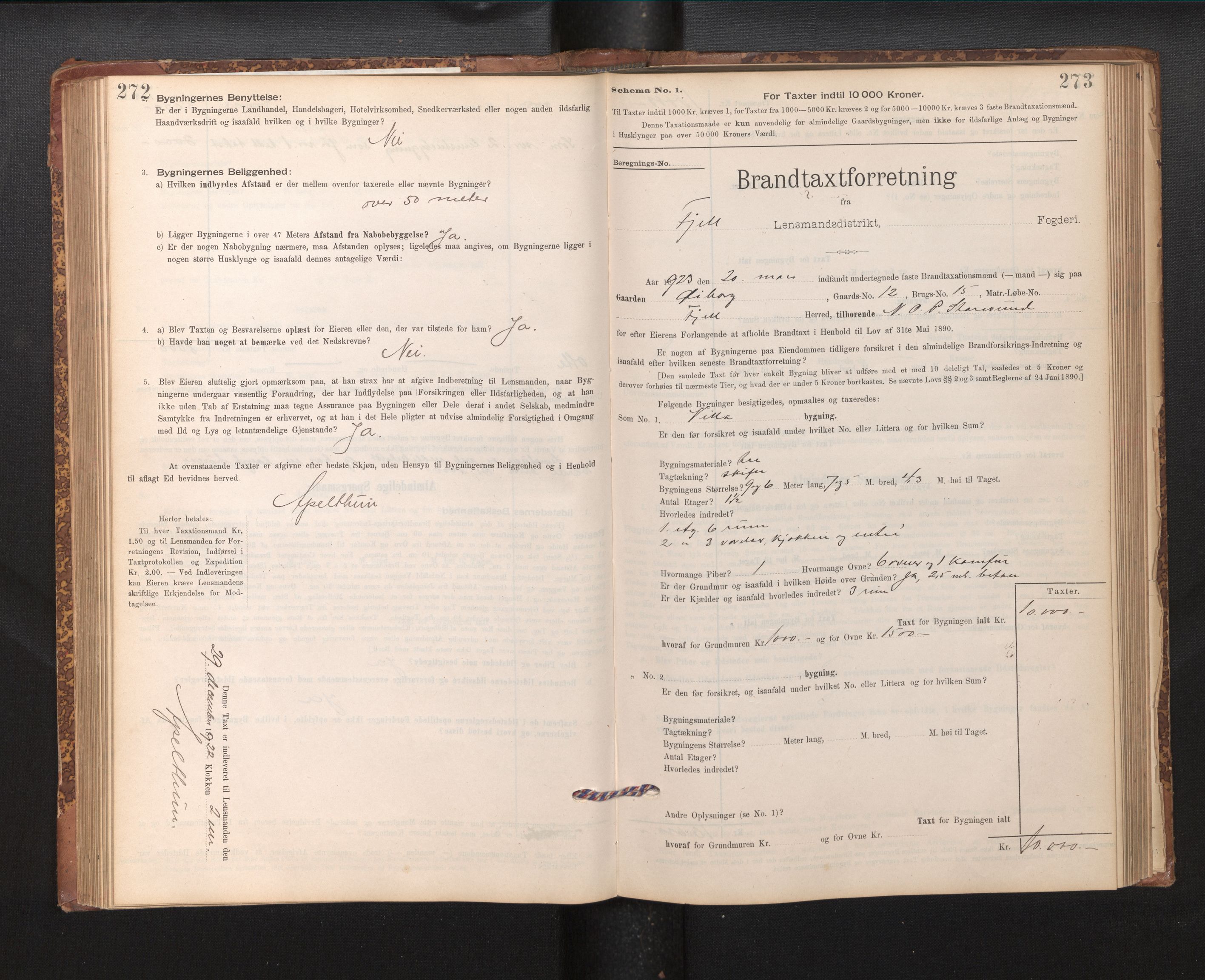 Lensmannen i Fjell, SAB/A-32301/0012/L0005: Branntakstprotokoll, skjematakst, 1895-1931, p. 272-273