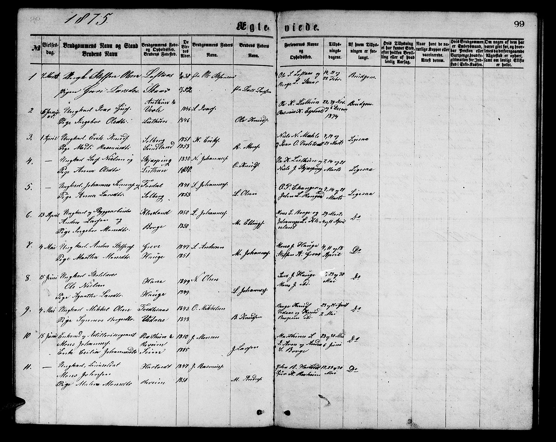 Haus sokneprestembete, SAB/A-75601/H/Hab: Parish register (copy) no. C 1, 1869-1878, p. 99