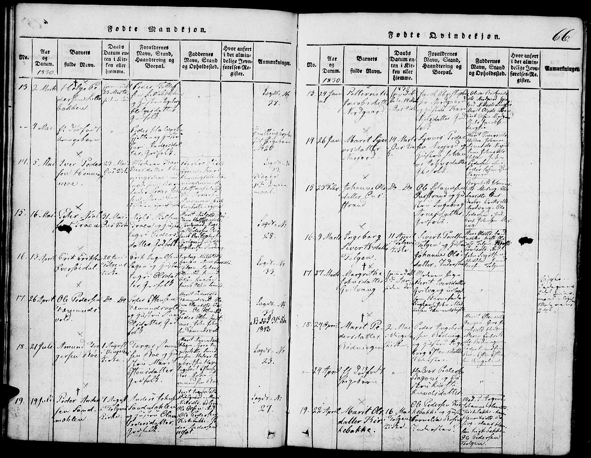 Tolga prestekontor, SAH/PREST-062/K/L0004: Parish register (official) no. 4, 1815-1836, p. 66