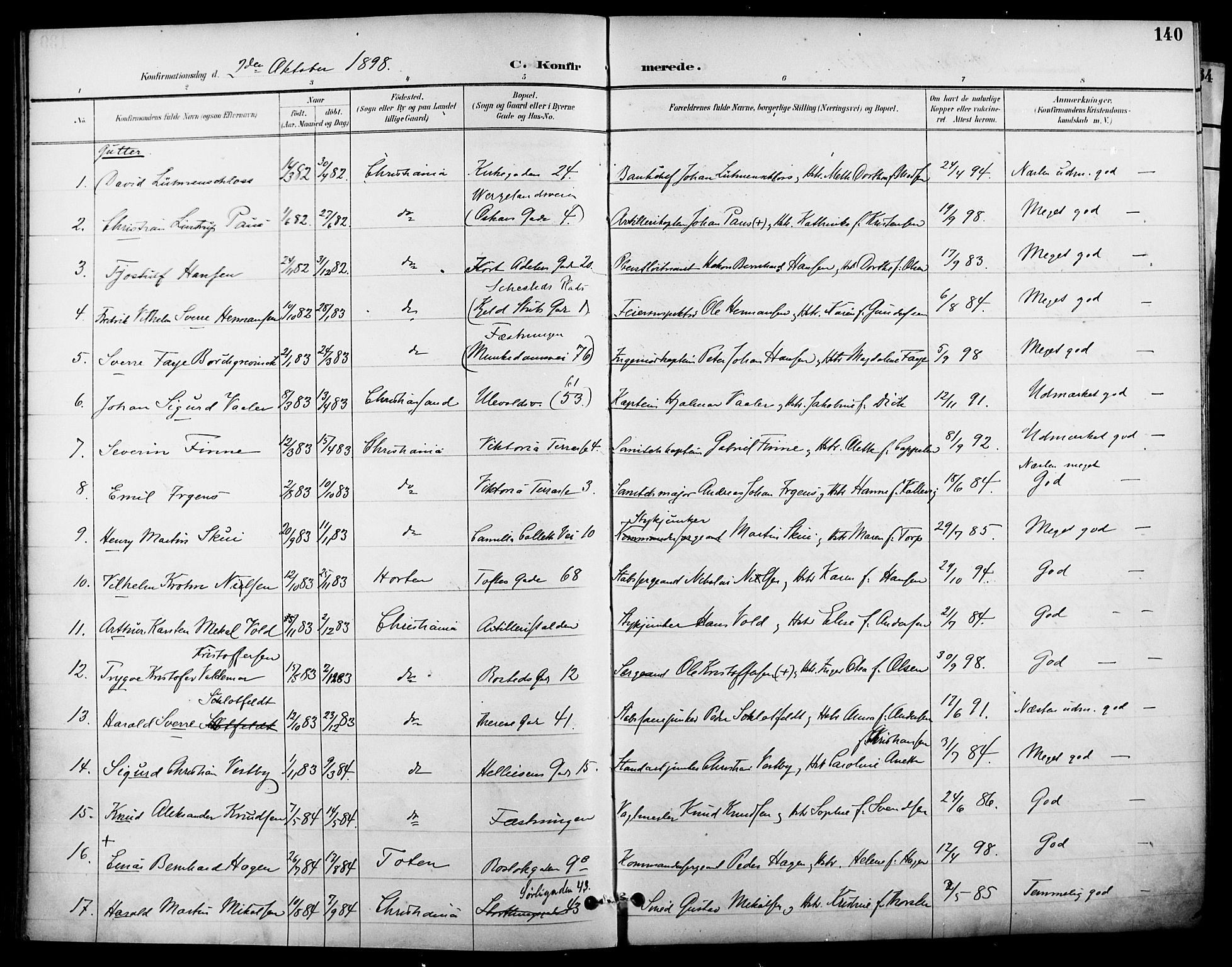 Garnisonsmenigheten Kirkebøker, AV/SAO-A-10846/F/Fa/L0013: Parish register (official) no. 13, 1894-1904, p. 140