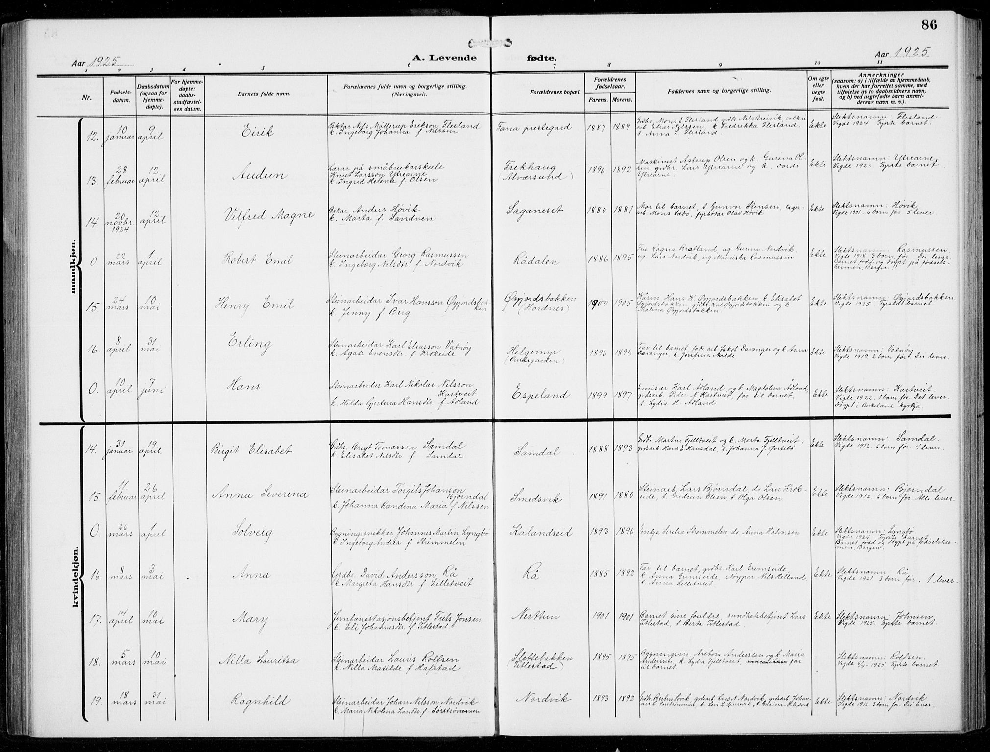 Fana Sokneprestembete, AV/SAB-A-75101/H/Hab/Haba/L0005: Parish register (copy) no. A 5, 1911-1932, p. 86