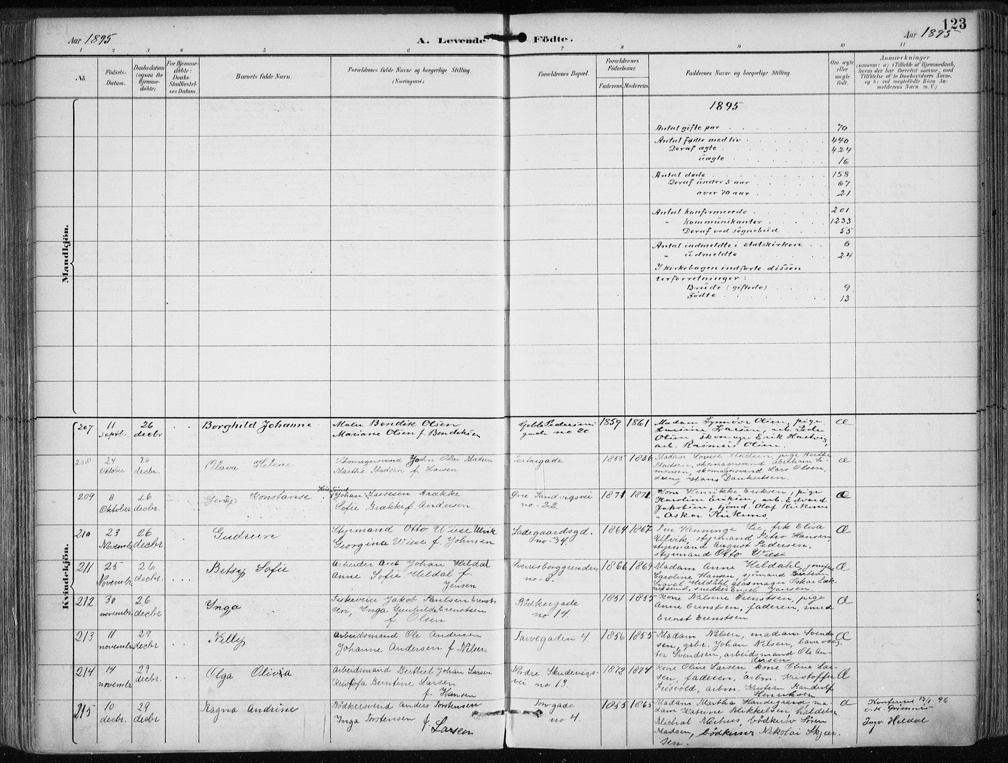 Sandviken Sokneprestembete, AV/SAB-A-77601/H/Ha/L0005: Parish register (official) no. B 2, 1891-1901, p. 123