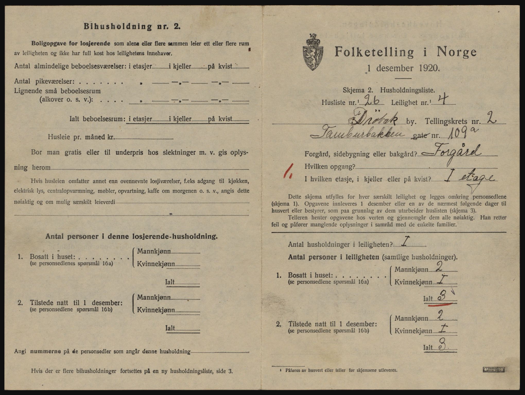 SAO, 1920 census for Drøbak, 1920, p. 1033