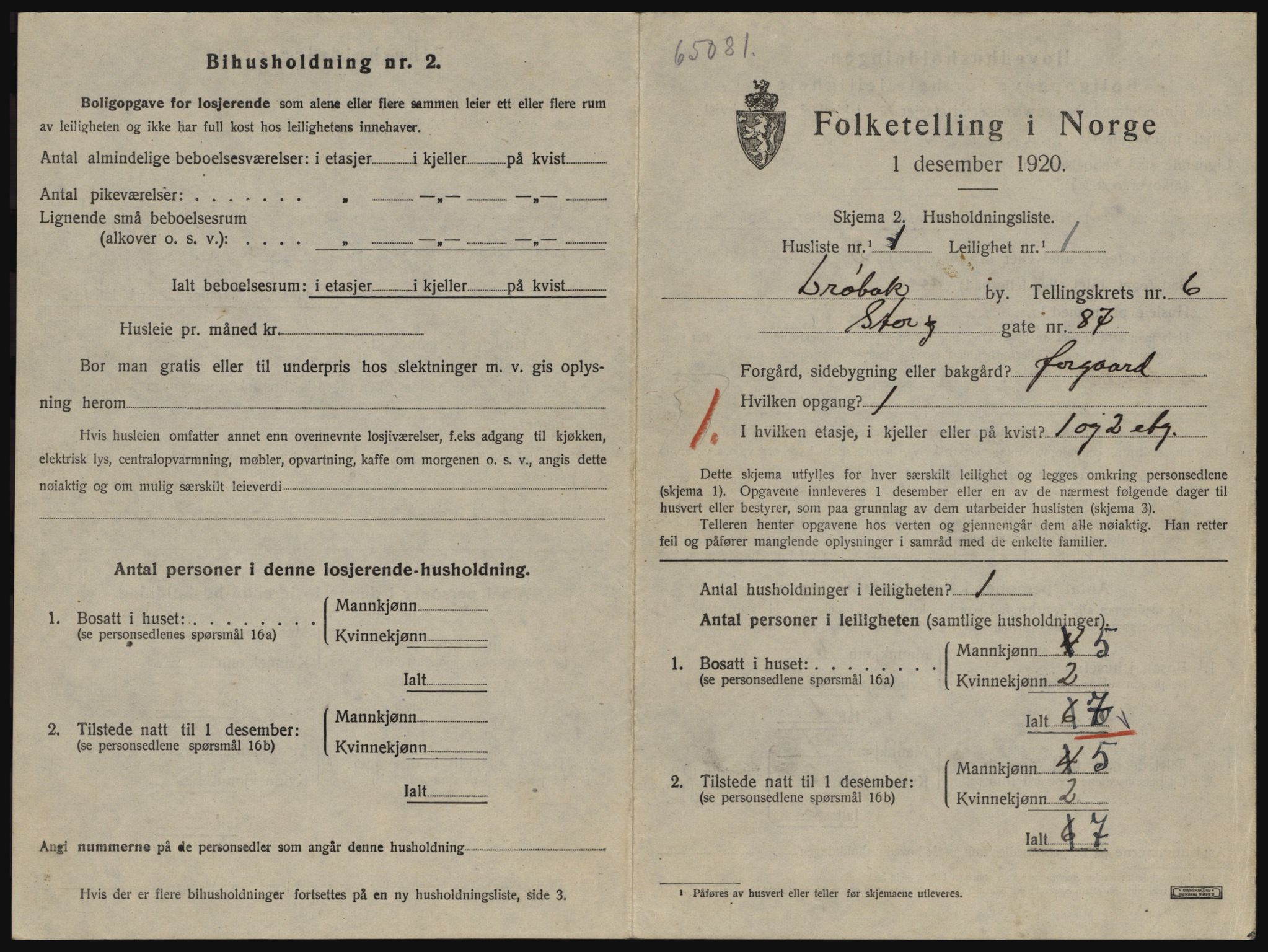 SAO, 1920 census for Drøbak, 1920, p. 1533