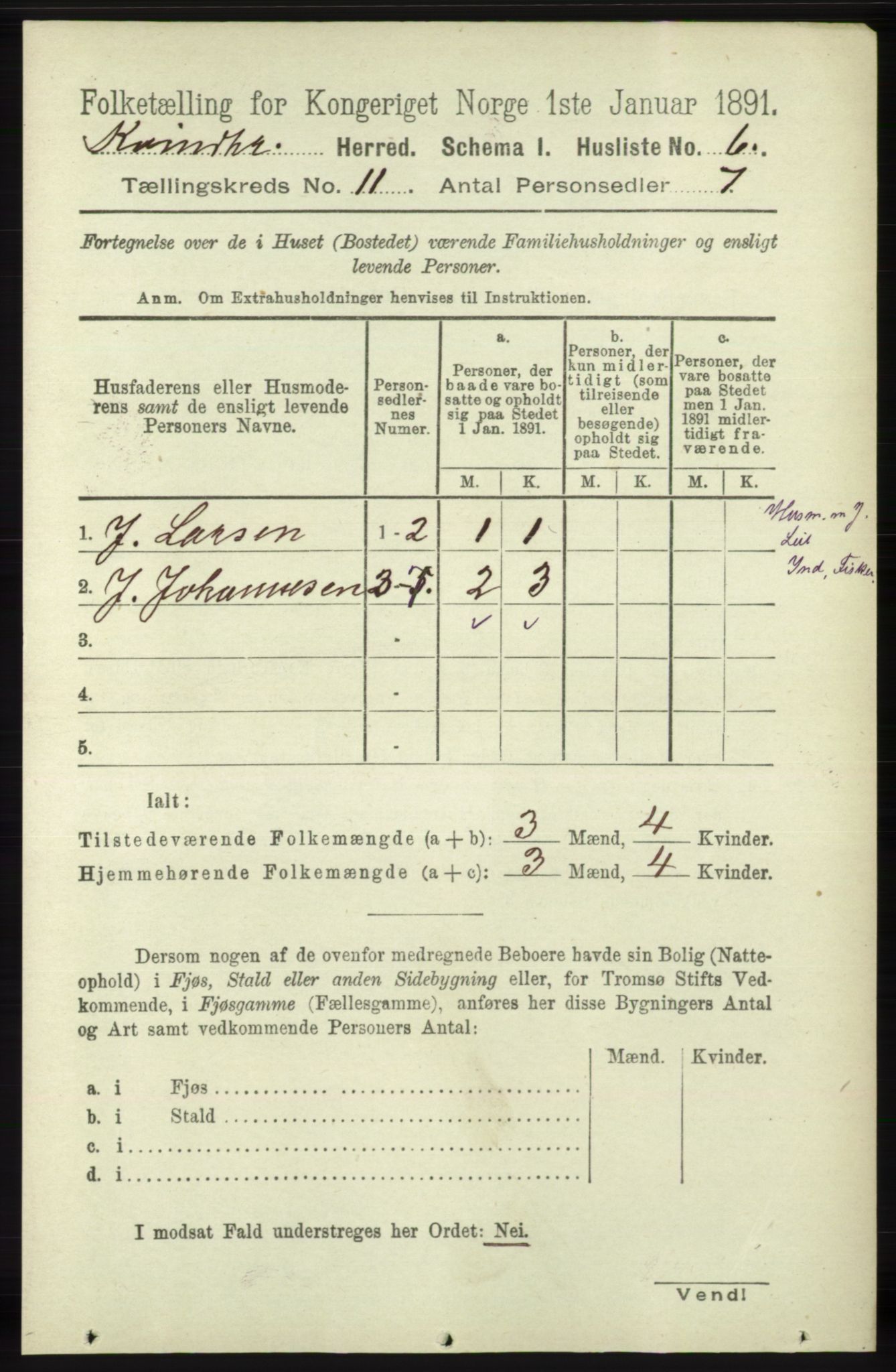 RA, 1891 census for 1224 Kvinnherad, 1891, p. 3791