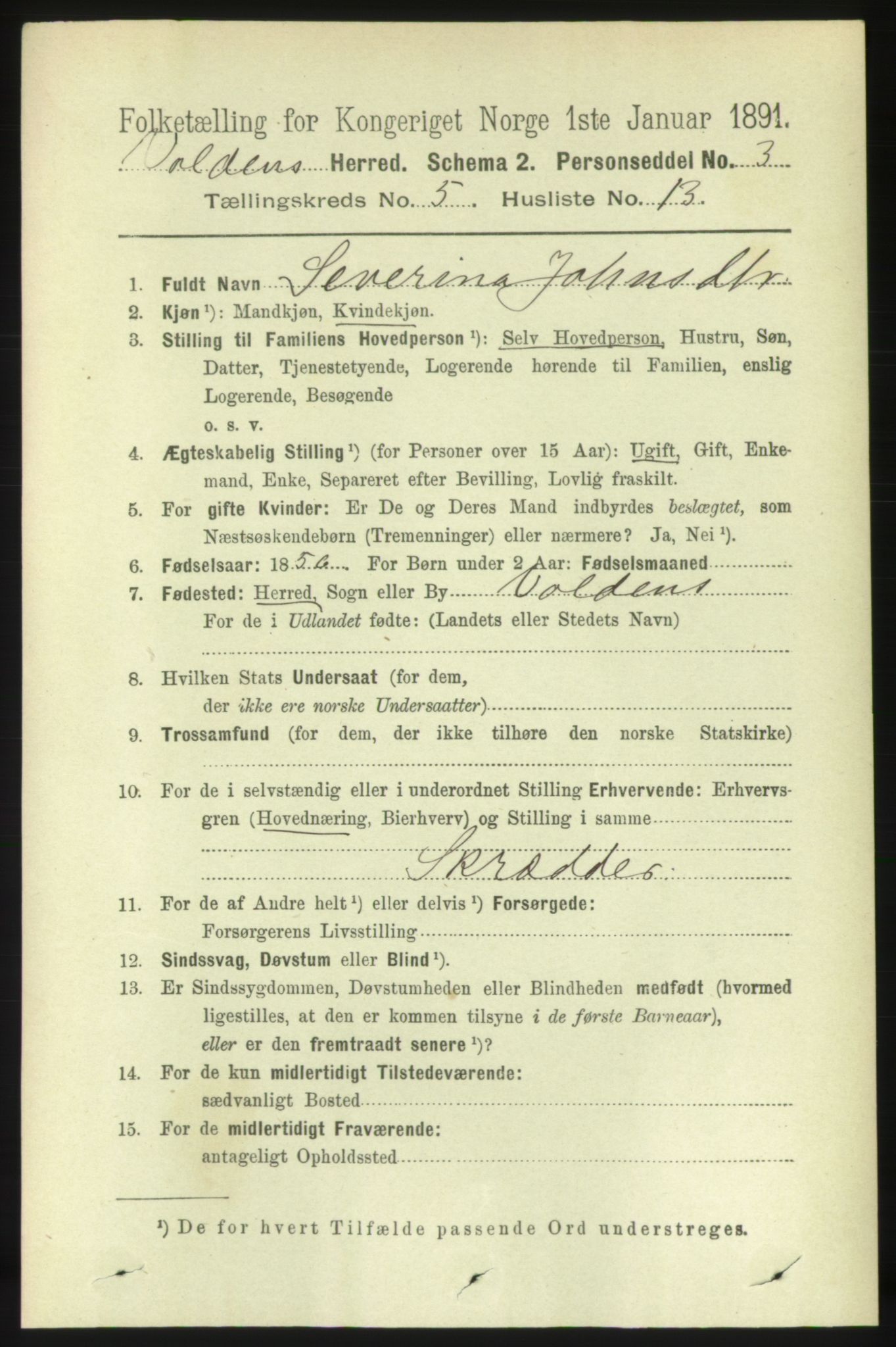 RA, 1891 census for 1519 Volda, 1891, p. 2389