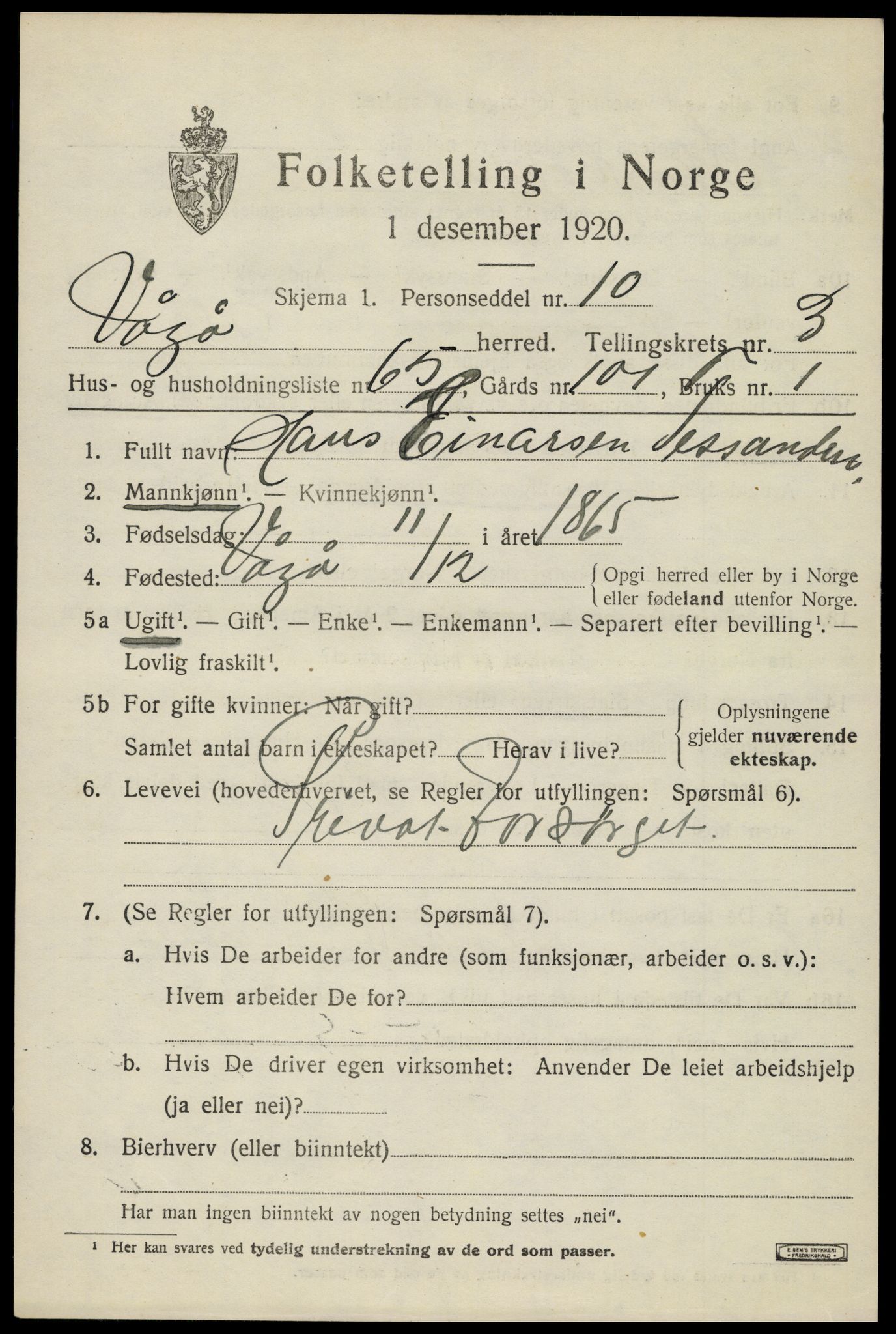 SAH, 1920 census for Vågå, 1920, p. 3376