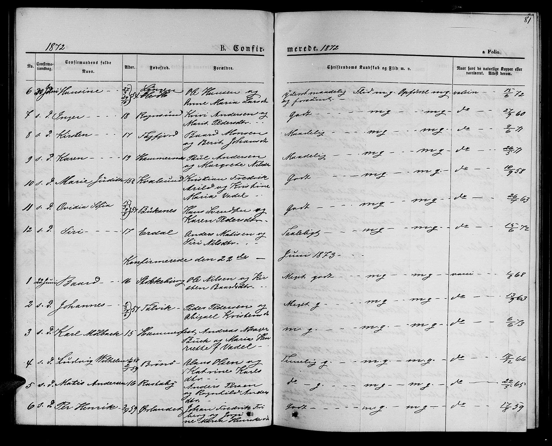 Hammerfest sokneprestkontor, SATØ/S-1347/H/Hb/L0005.klokk: Parish register (copy) no. 5, 1869-1884, p. 81