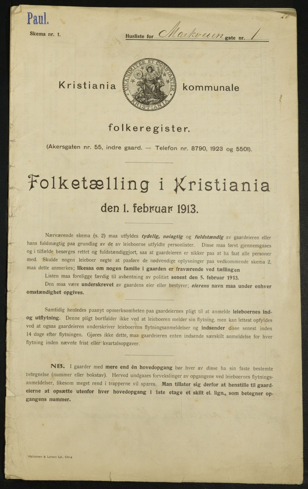 OBA, Municipal Census 1913 for Kristiania, 1913, p. 62765