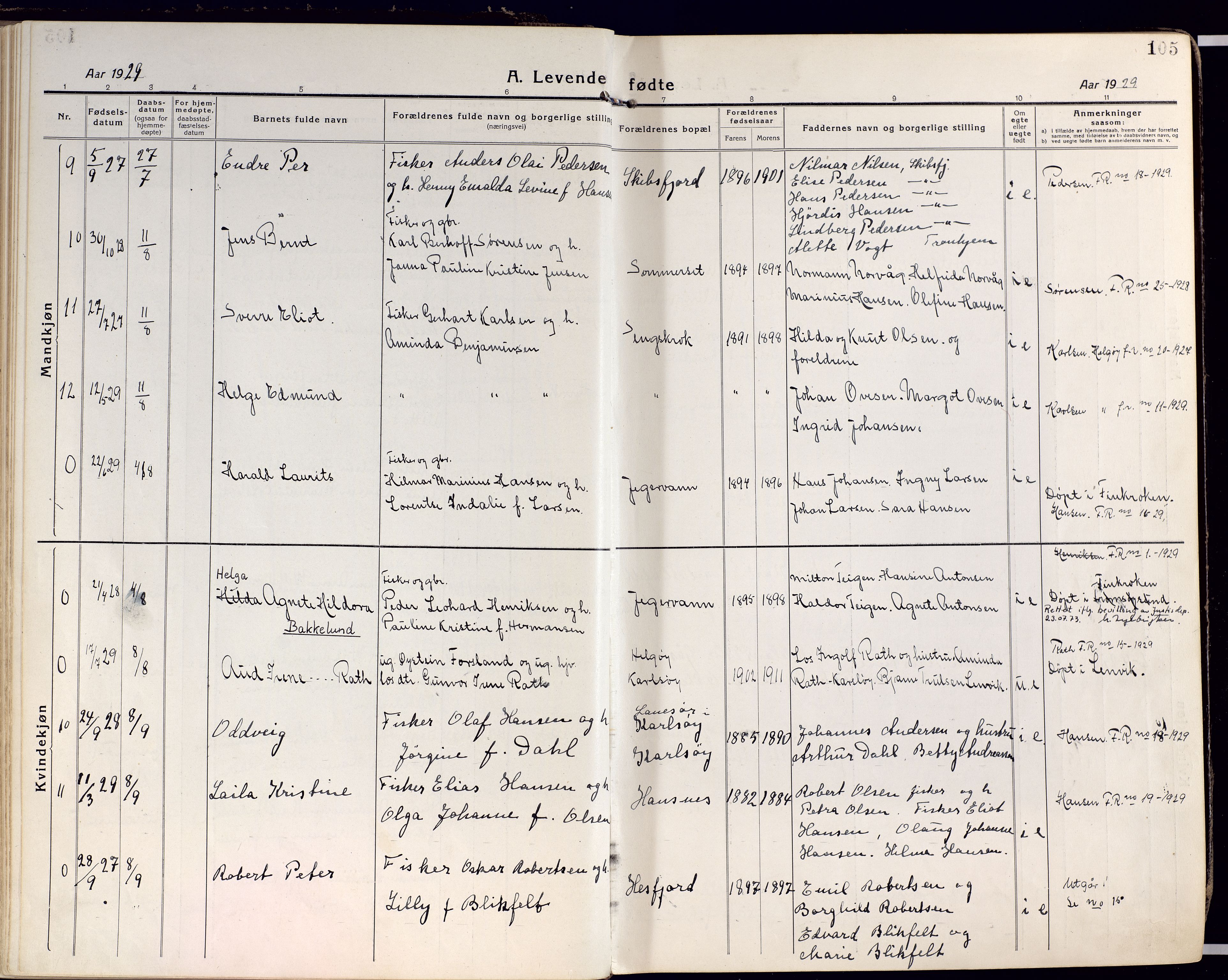 Karlsøy sokneprestembete, AV/SATØ-S-1299/H/Ha/Haa/L0015kirke: Parish register (official) no. 15, 1918-1929, p. 105