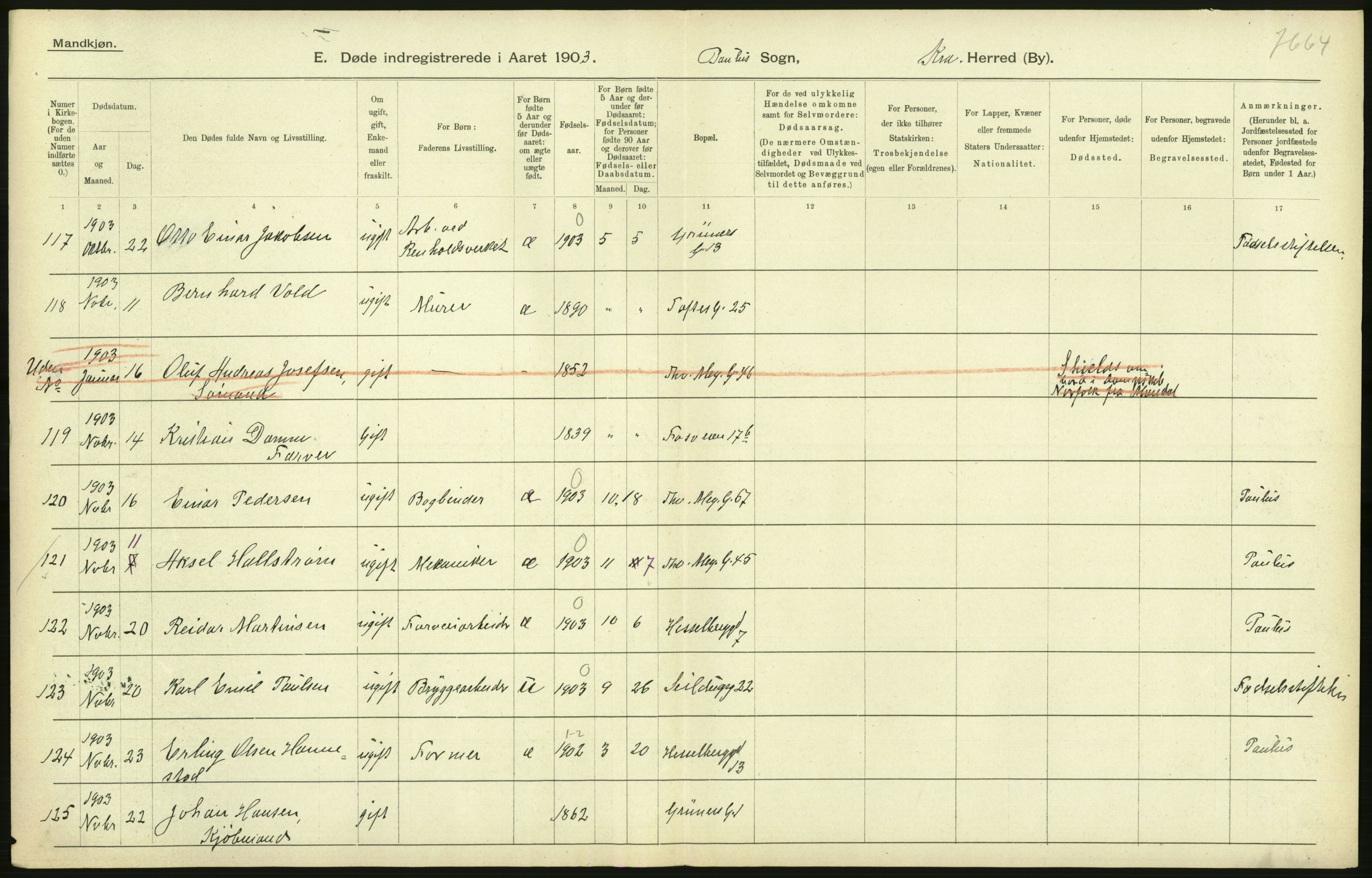 Statistisk sentralbyrå, Sosiodemografiske emner, Befolkning, AV/RA-S-2228/D/Df/Dfa/Dfaa/L0004: Kristiania: Gifte, døde, 1903, p. 324