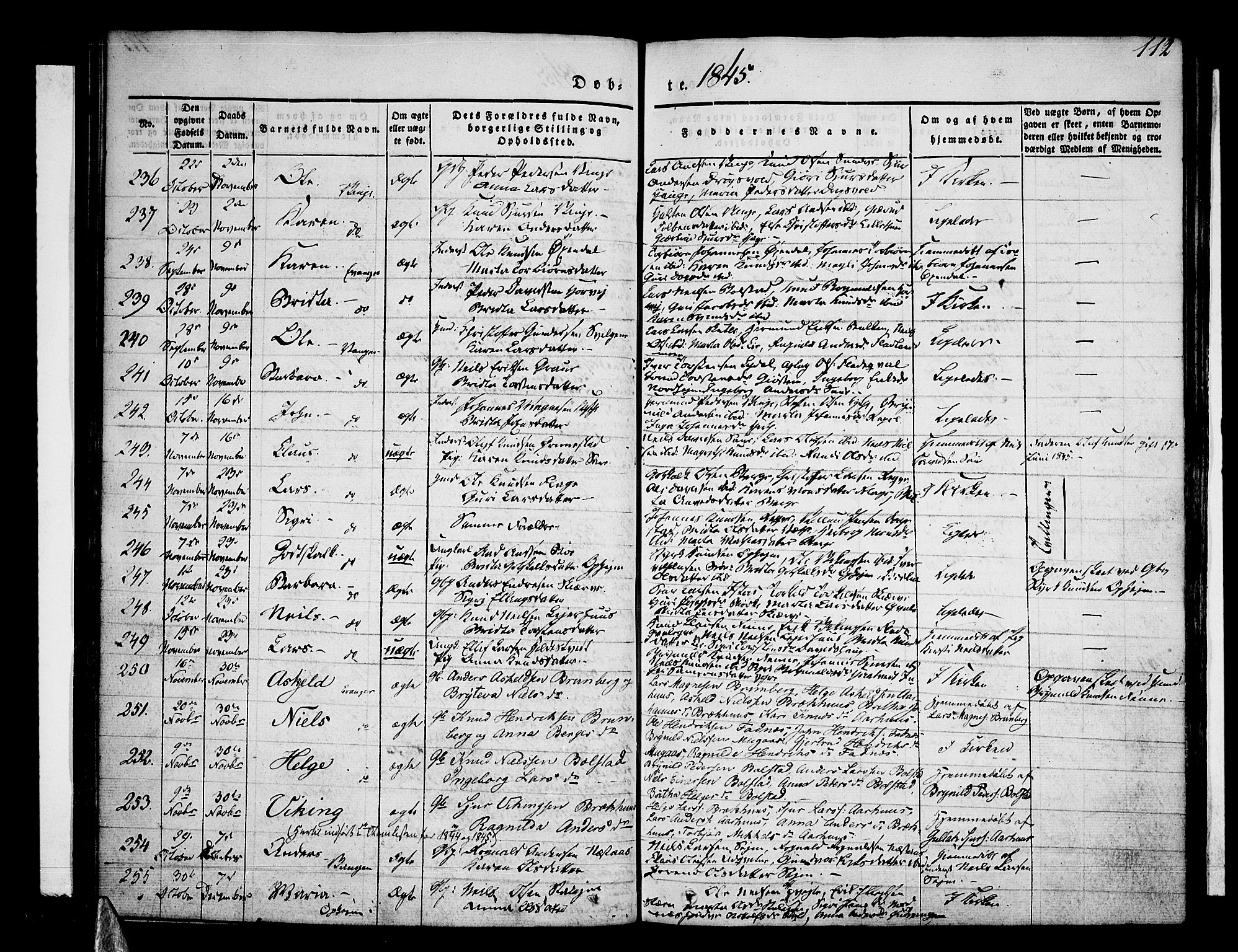 Voss sokneprestembete, SAB/A-79001/H/Haa: Parish register (official) no. A 13, 1836-1851, p. 112