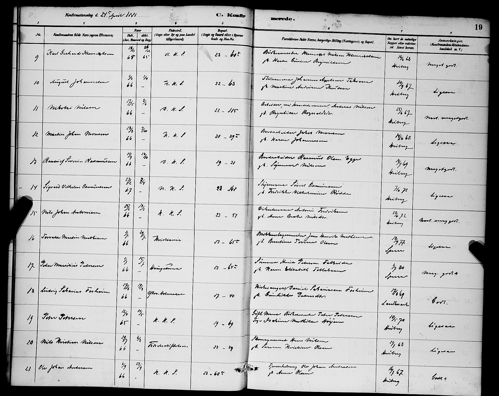 Korskirken sokneprestembete, AV/SAB-A-76101/H/Hab: Parish register (copy) no. C 3, 1880-1892, p. 19