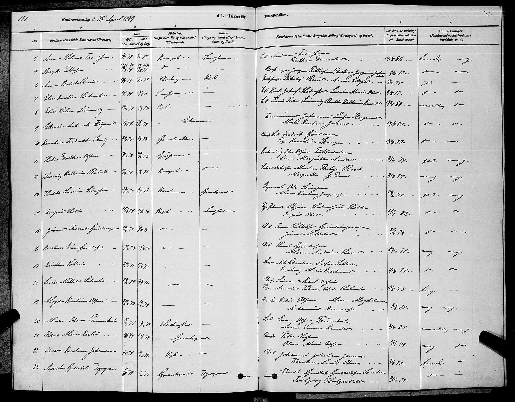 Kongsberg kirkebøker, AV/SAKO-A-22/G/Ga/L0005: Parish register (copy) no. 5, 1878-1889, p. 157