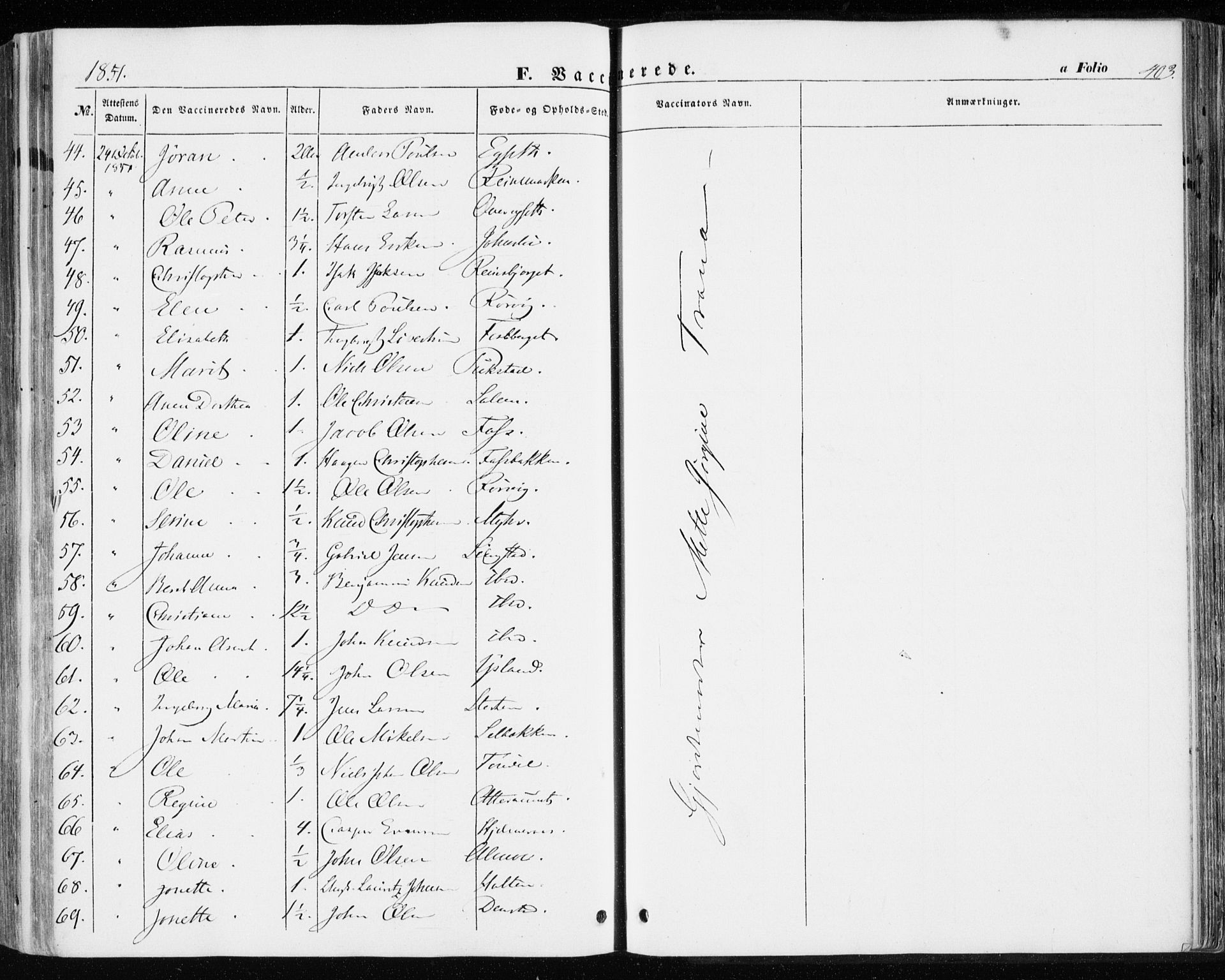 Ministerialprotokoller, klokkerbøker og fødselsregistre - Sør-Trøndelag, AV/SAT-A-1456/646/L0611: Parish register (official) no. 646A09, 1848-1857, p. 403