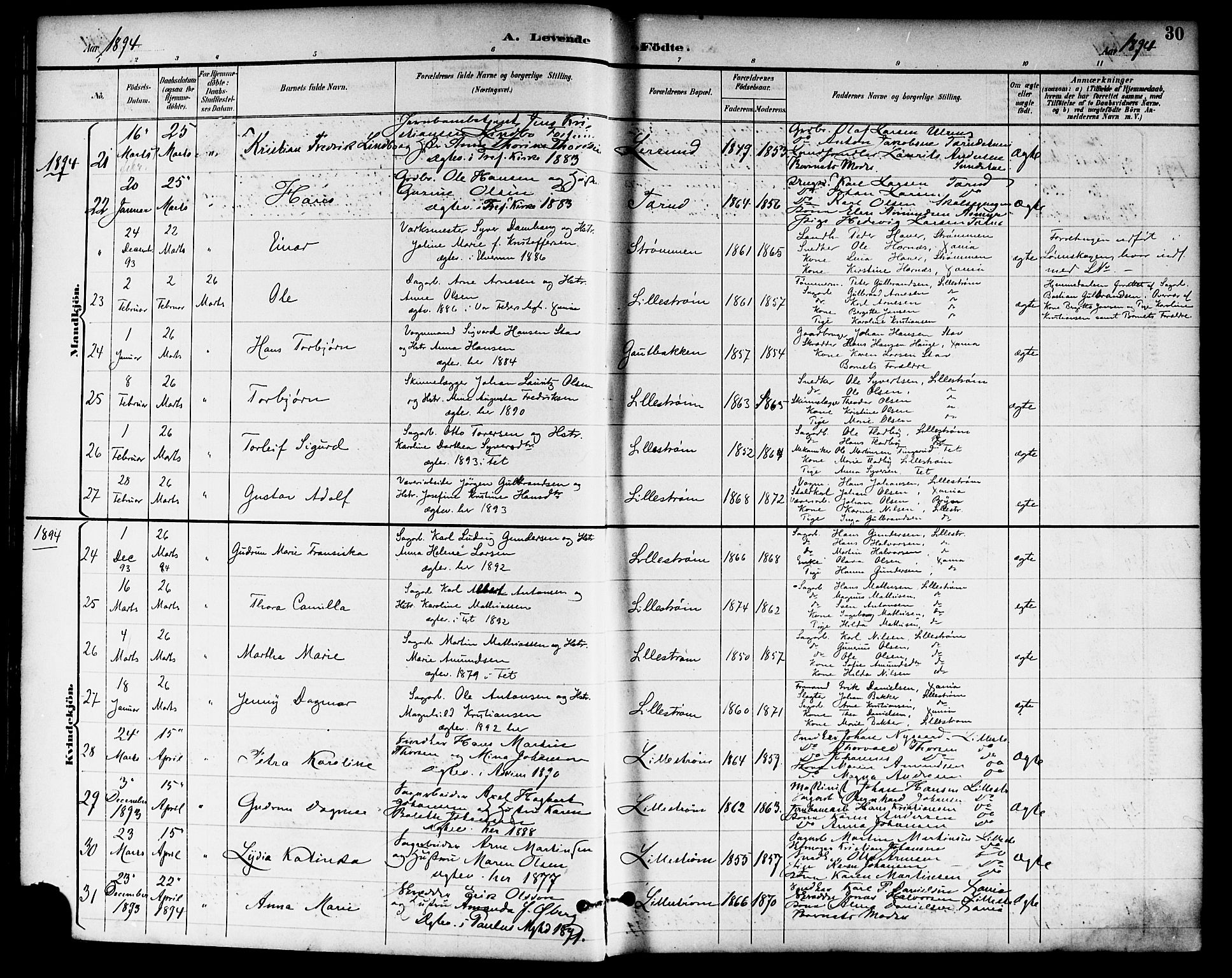 Skedsmo prestekontor Kirkebøker, SAO/A-10033a/F/Fa/L0014: Parish register (official) no. I 14, 1892-1901, p. 30