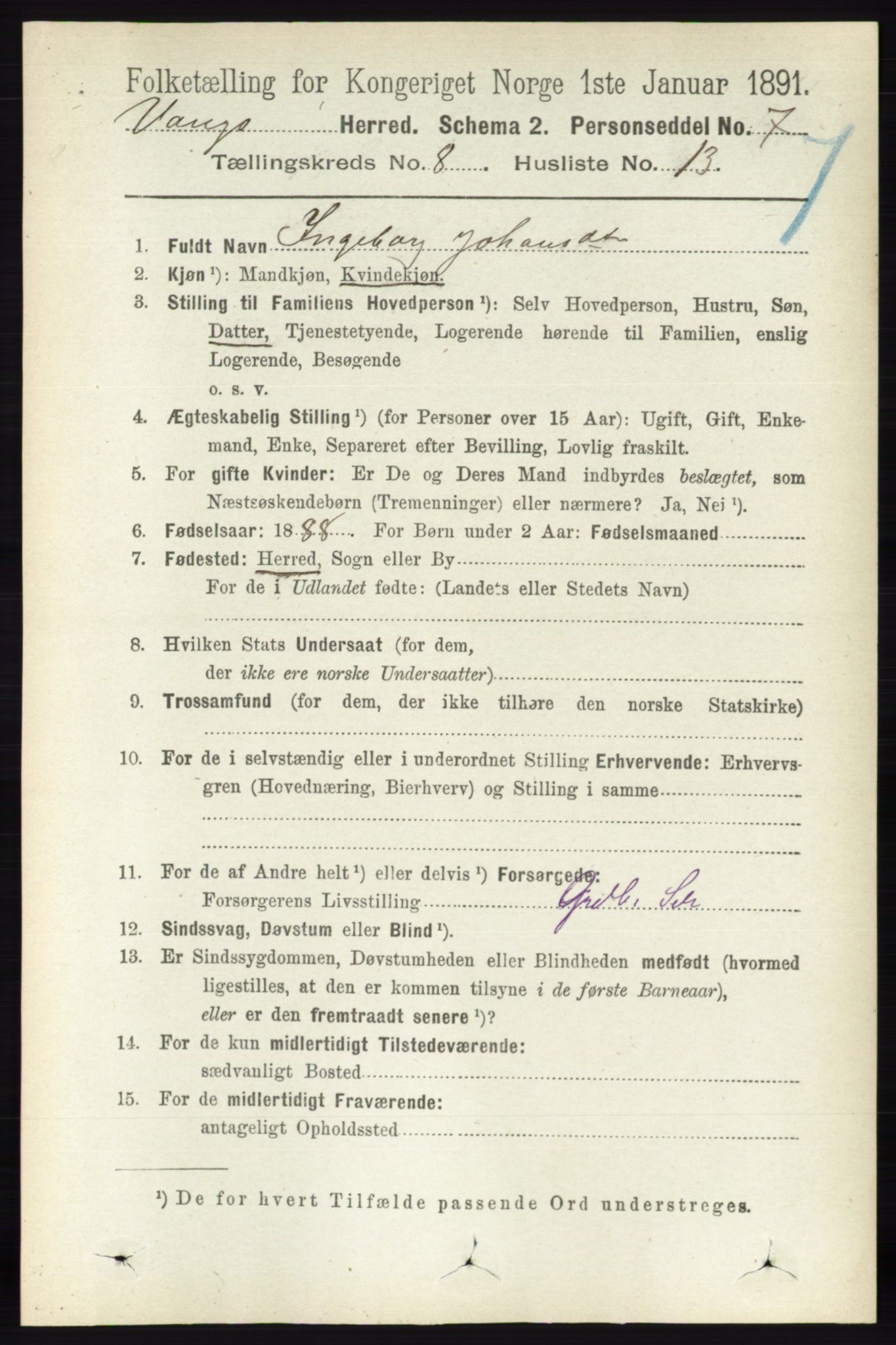 RA, 1891 census for 0414 Vang, 1891, p. 5679