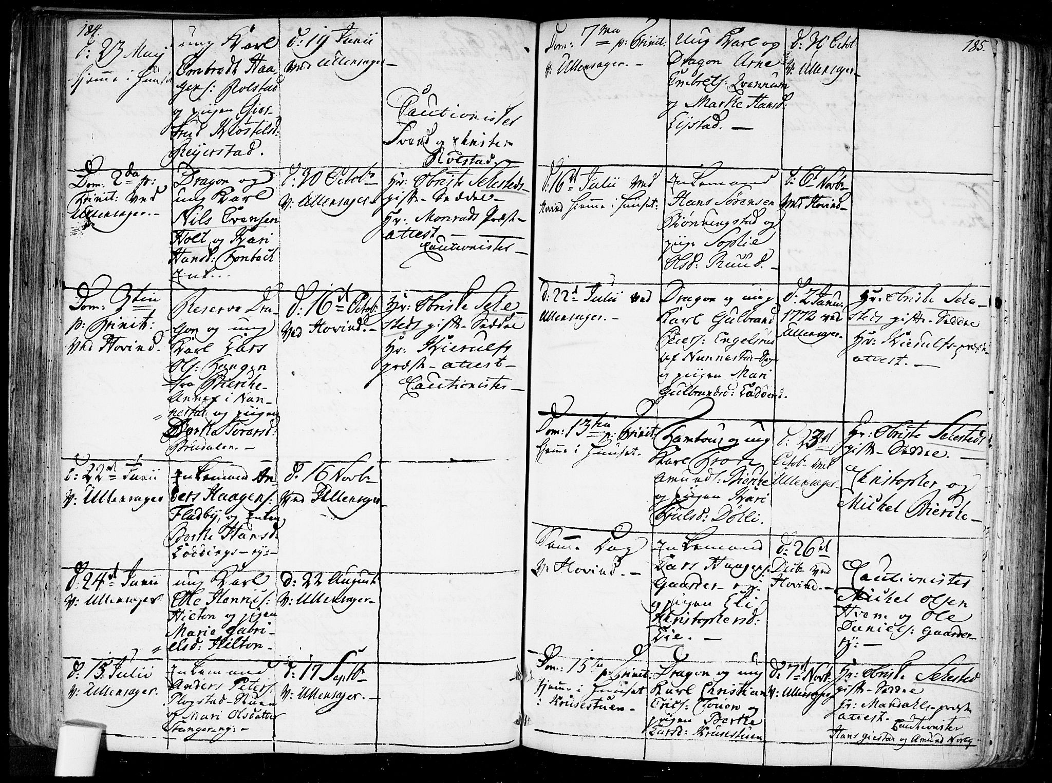 Ullensaker prestekontor Kirkebøker, SAO/A-10236a/F/Fa/L0010: Parish register (official) no. I 10, 1733-1776, p. 184-185
