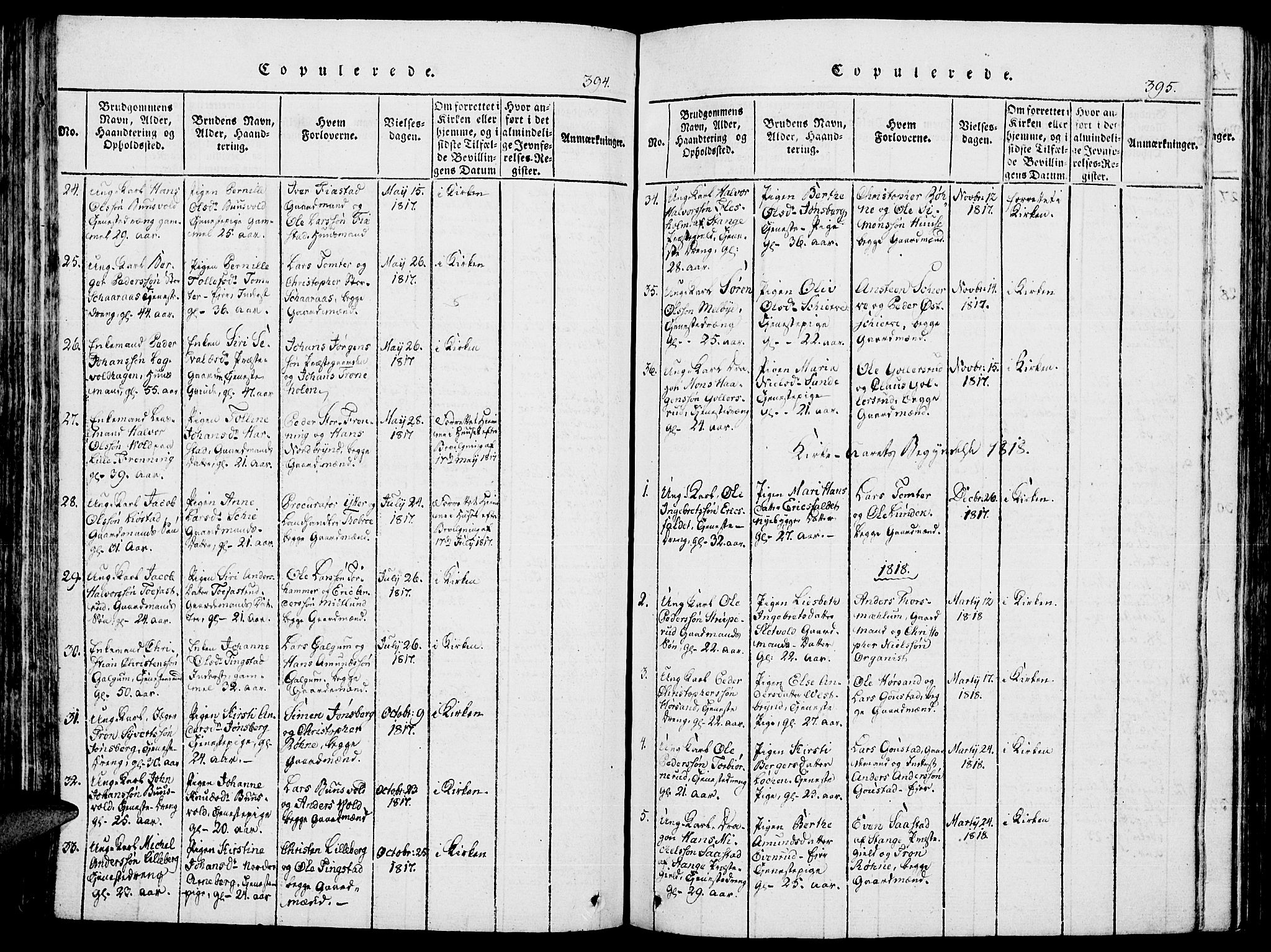 Romedal prestekontor, SAH/PREST-004/K/L0002: Parish register (official) no. 2, 1814-1828, p. 394-395