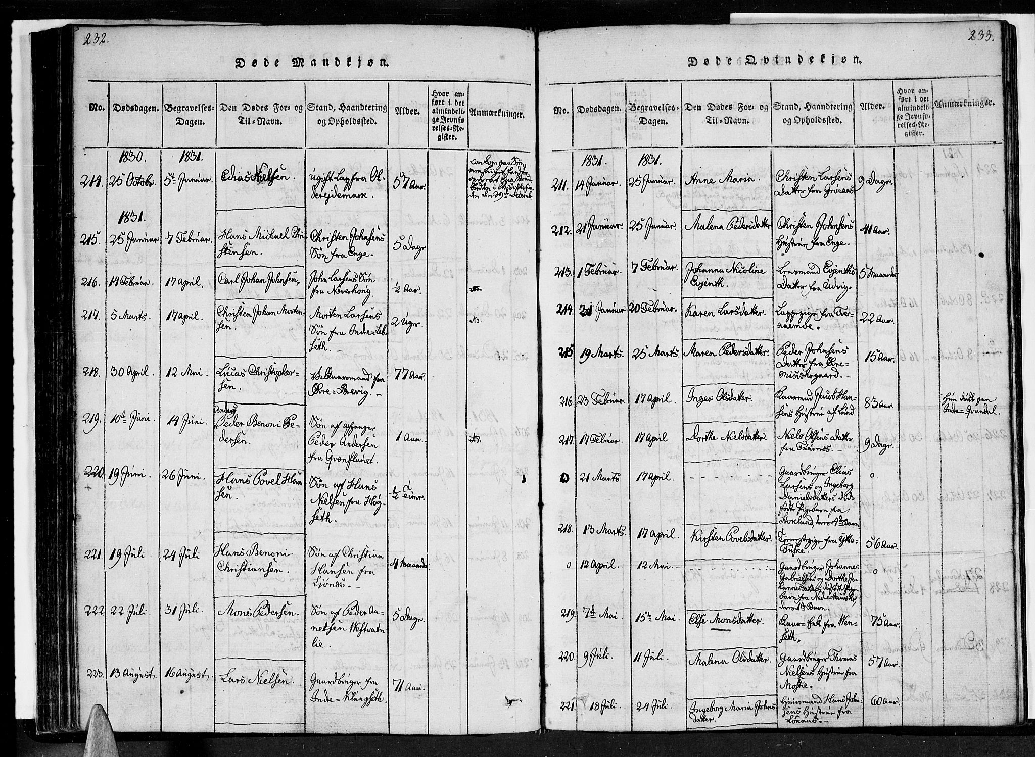 Ministerialprotokoller, klokkerbøker og fødselsregistre - Nordland, SAT/A-1459/852/L0736: Parish register (official) no. 852A06, 1820-1833, p. 232-233