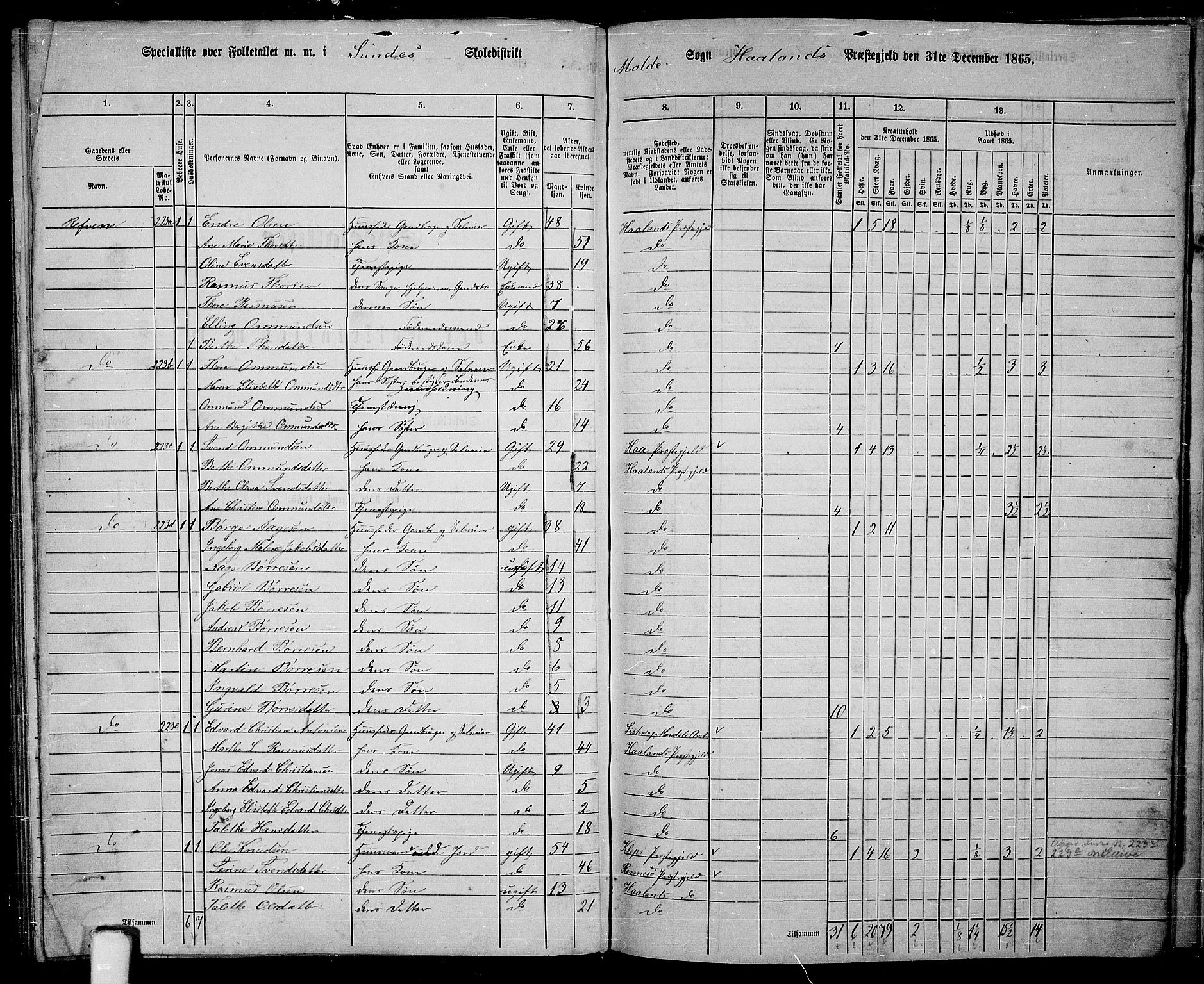 RA, 1865 census for Håland, 1865, p. 106