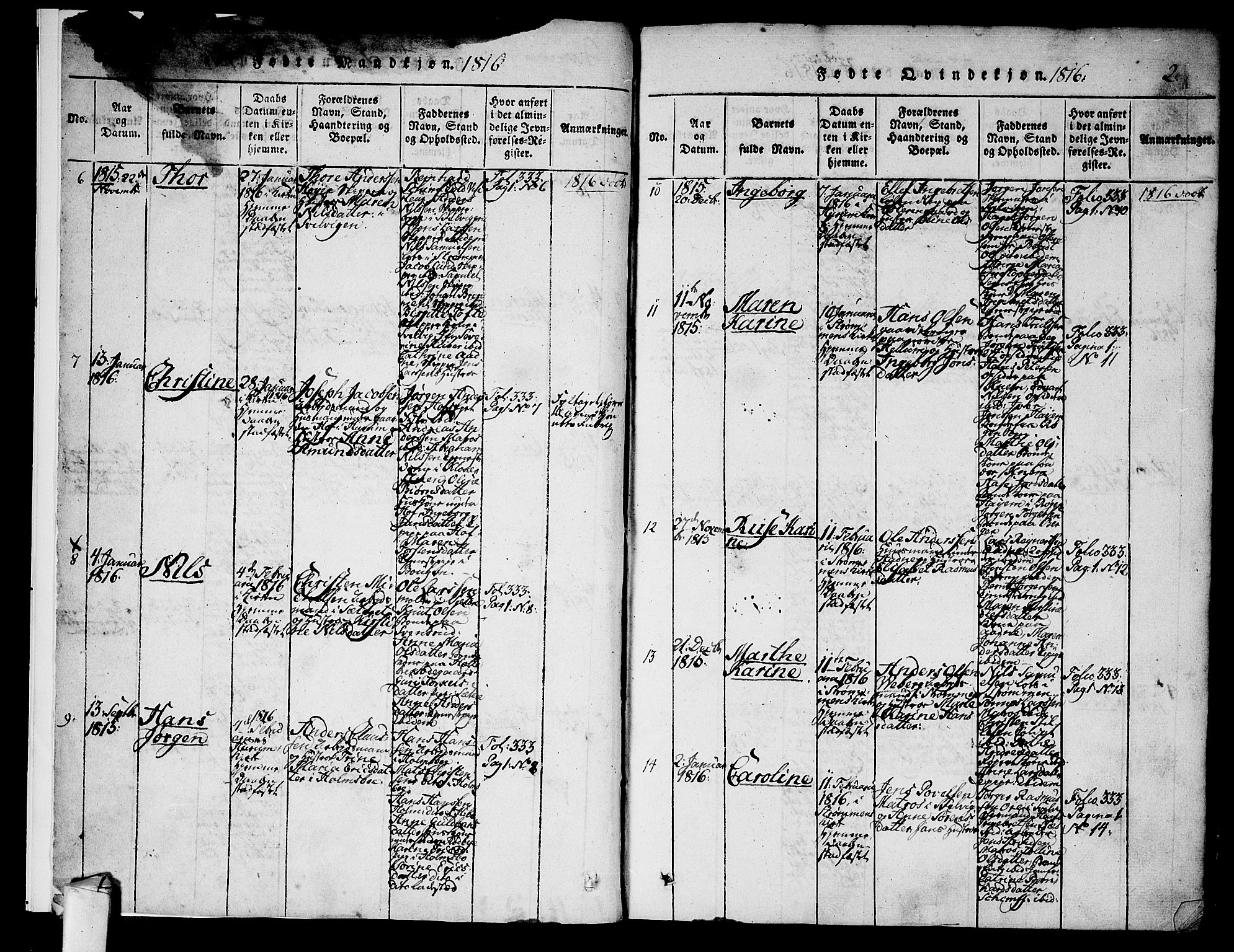 Hurum kirkebøker, AV/SAKO-A-229/F/Fa/L0009: Parish register (official) no. 9, 1816-1826, p. 2