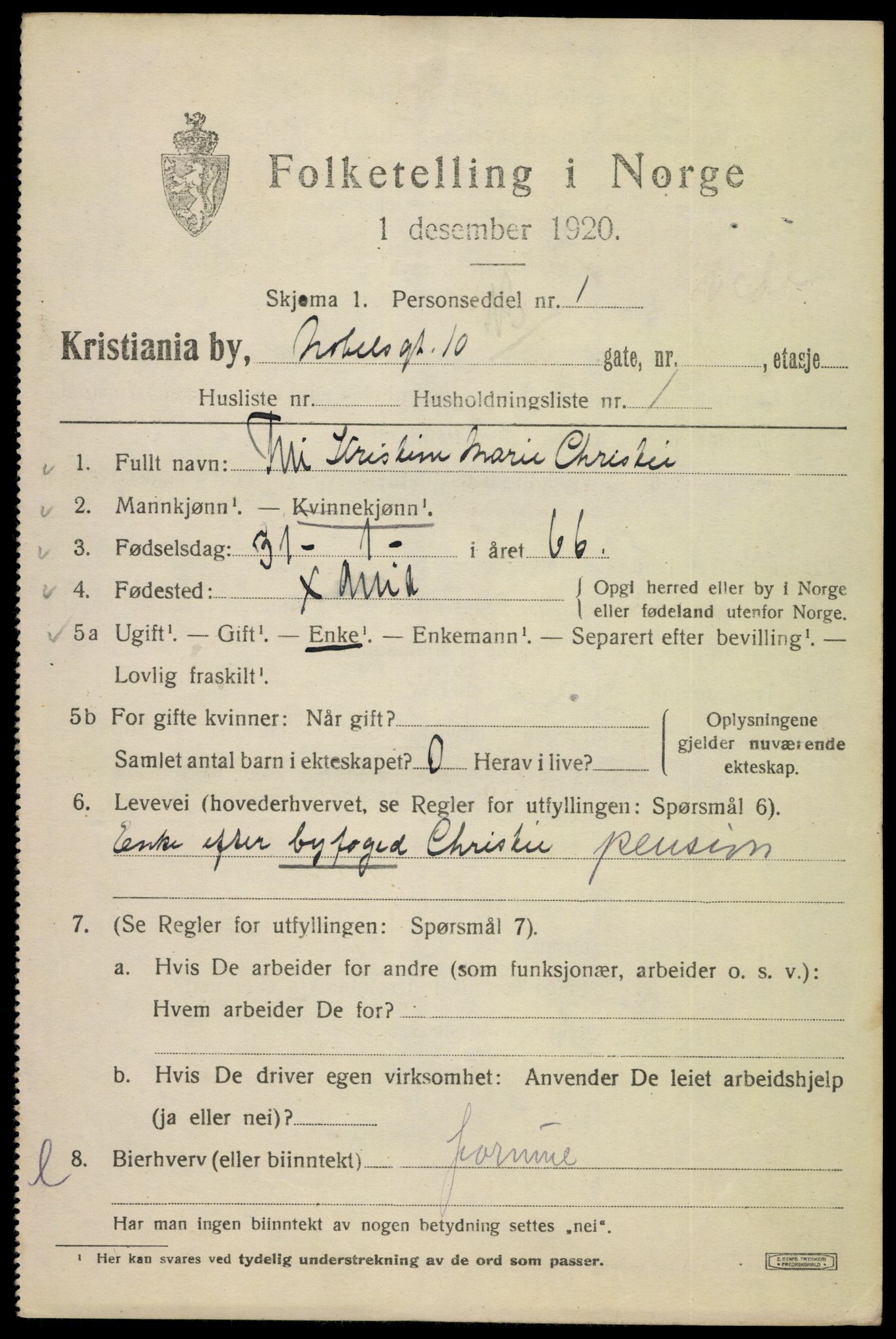 SAO, 1920 census for Kristiania, 1920, p. 417605