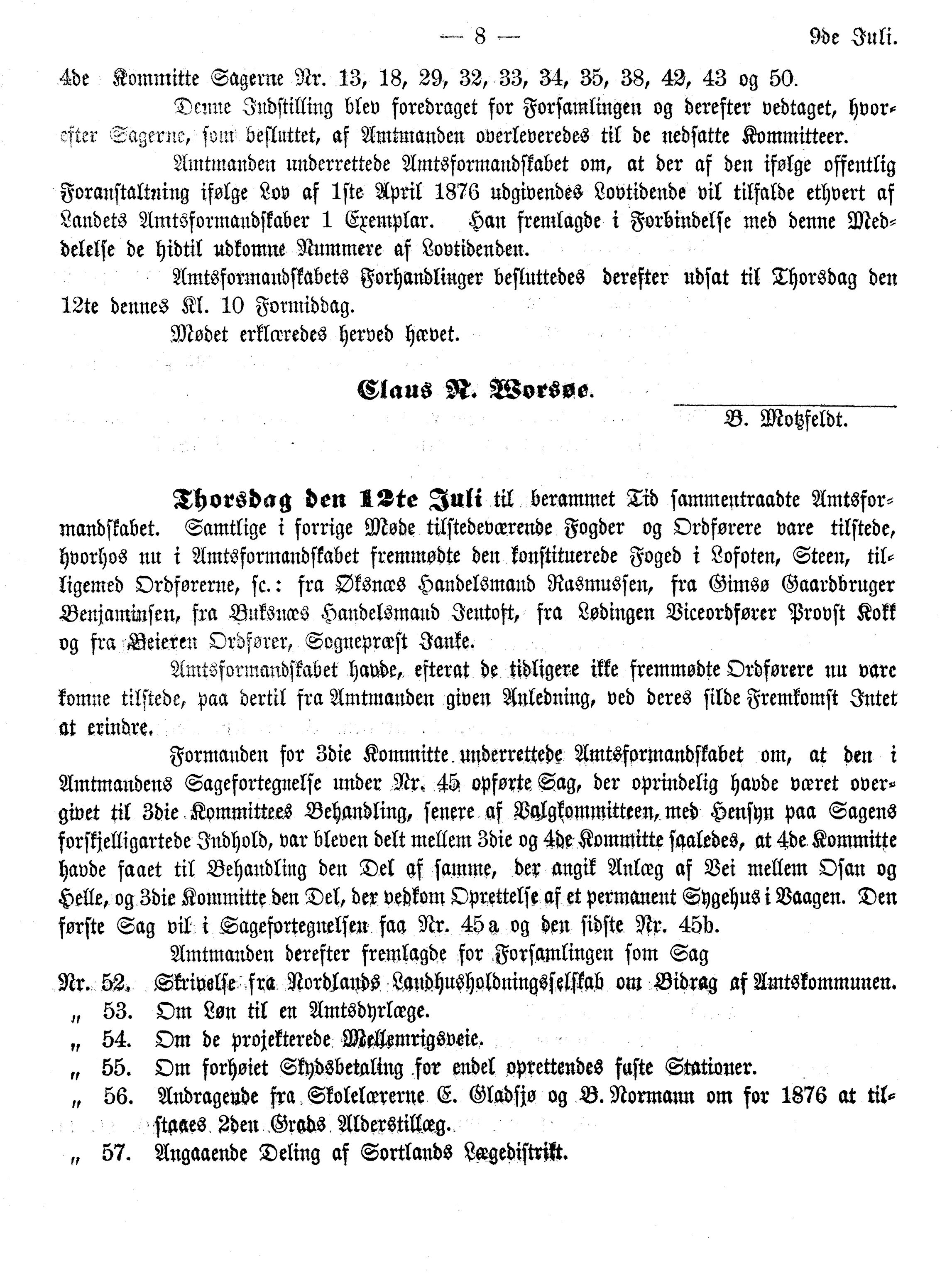 Nordland Fylkeskommune. Fylkestinget, AIN/NFK-17/176/A/Ac/L0010: Fylkestingsforhandlinger 1874-1880, 1874-1880, p. 8