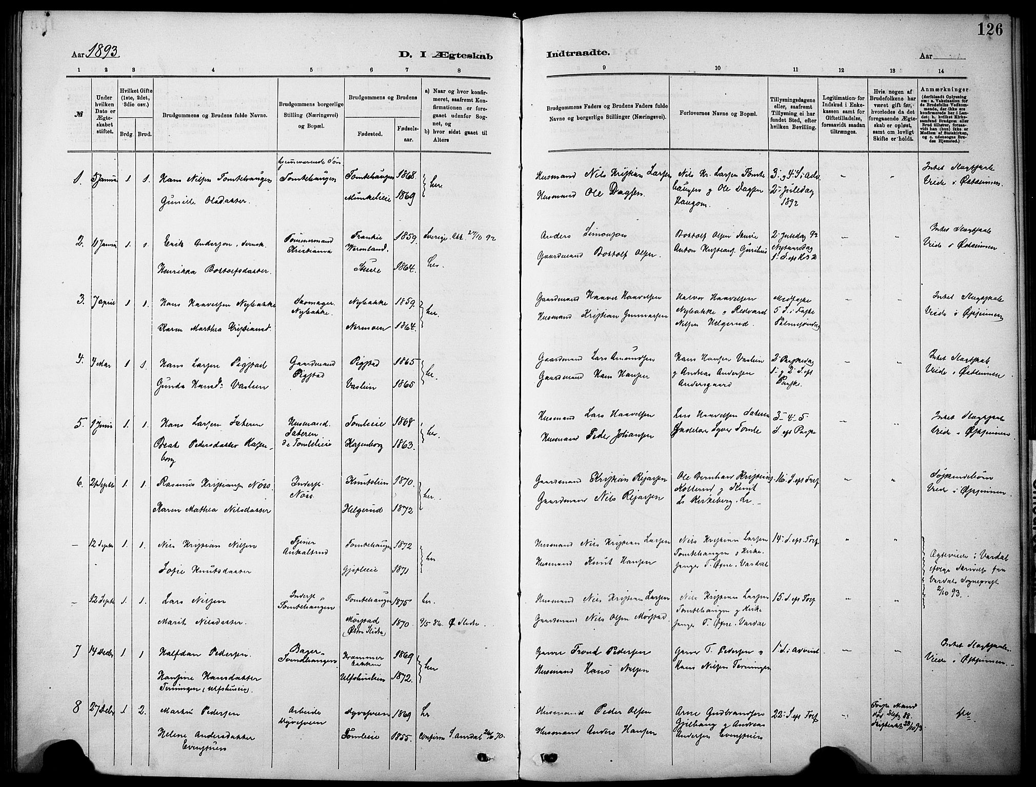 Nordre Land prestekontor, AV/SAH-PREST-124/H/Ha/Haa/L0005: Parish register (official) no. 5, 1882-1903, p. 126