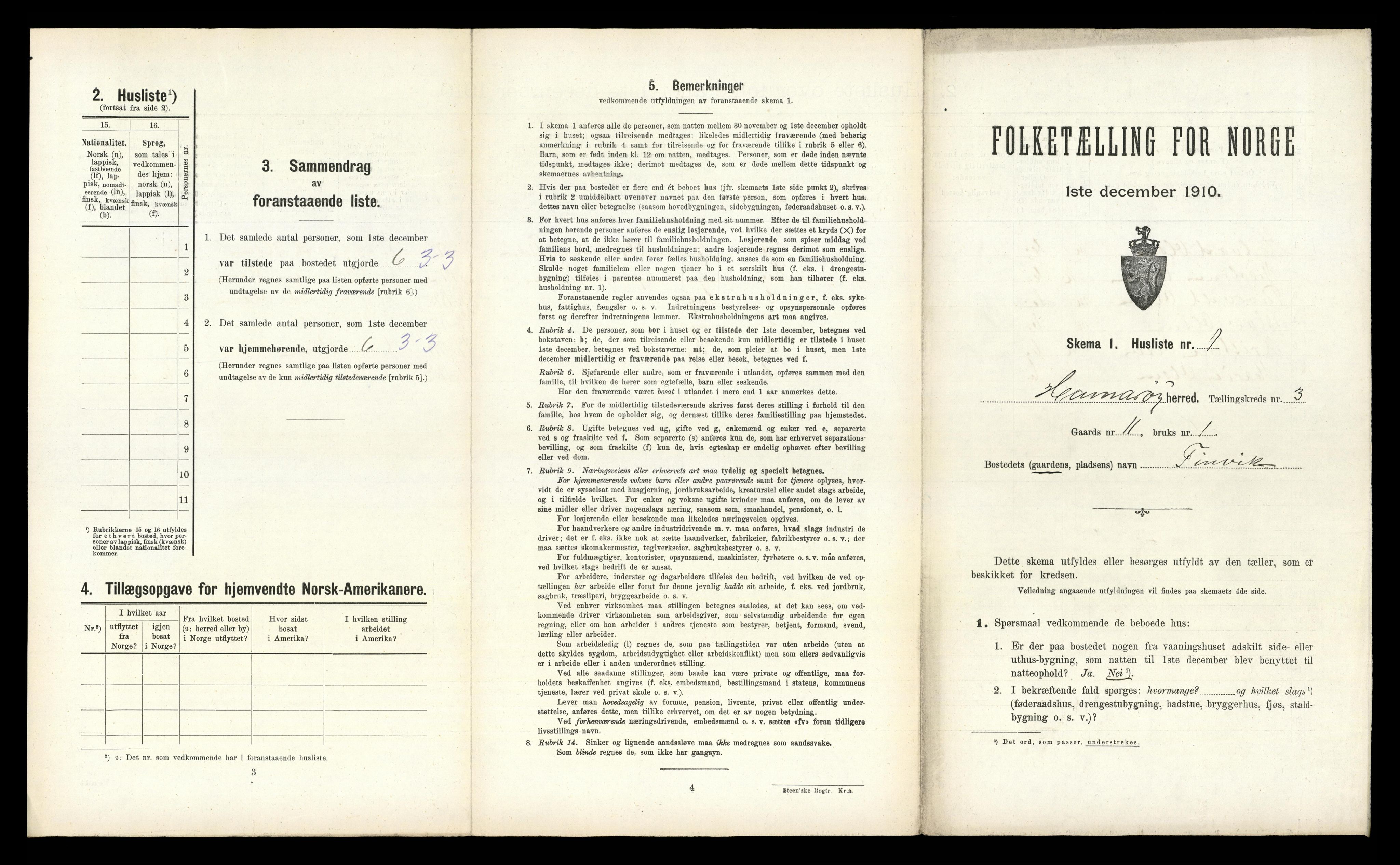 RA, 1910 census for Hamarøy, 1910, p. 188