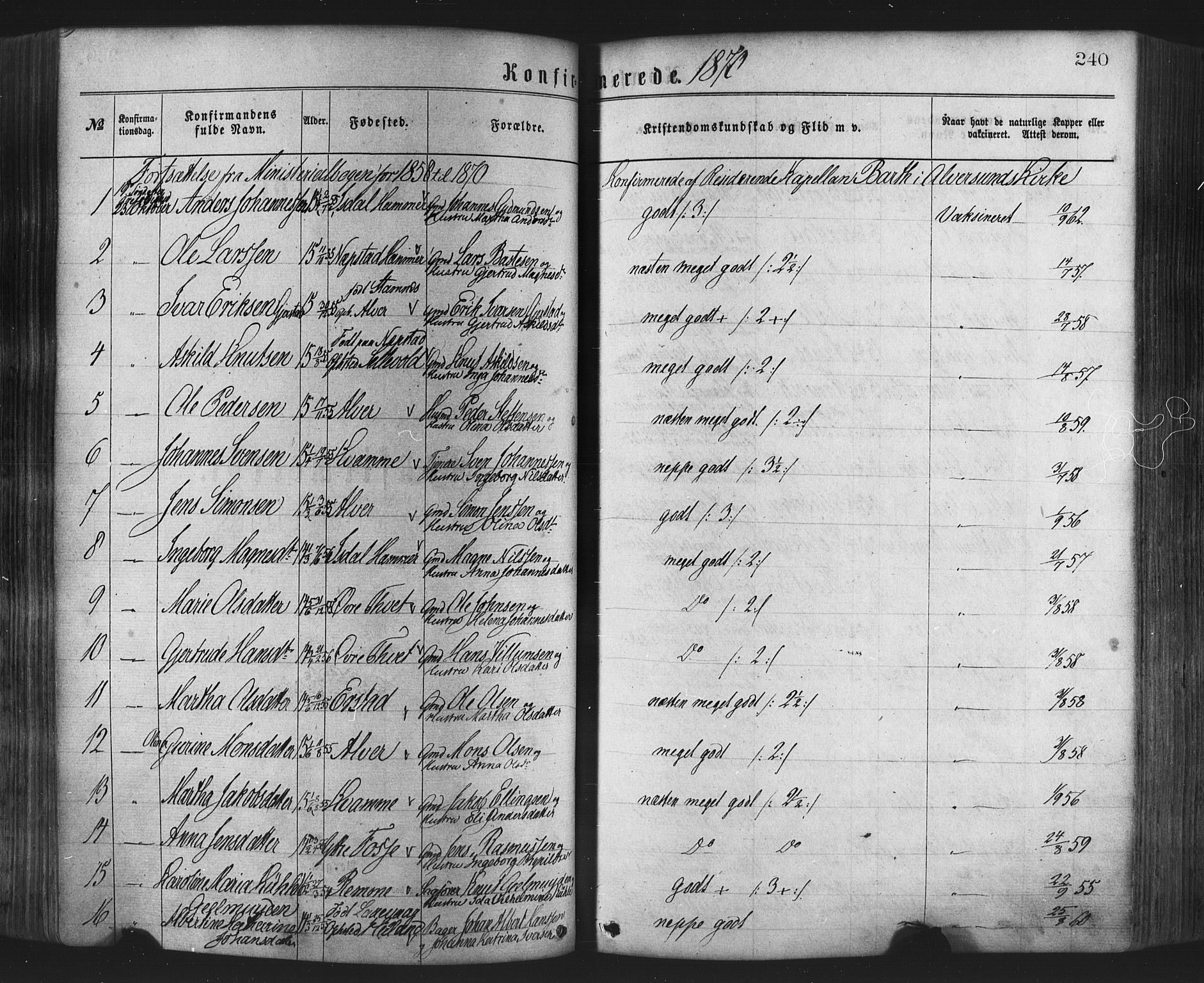 Hamre sokneprestembete, SAB/A-75501/H/Ha/Haa/Haaa/L0015: Parish register (official) no. A 15, 1870-1881, p. 240