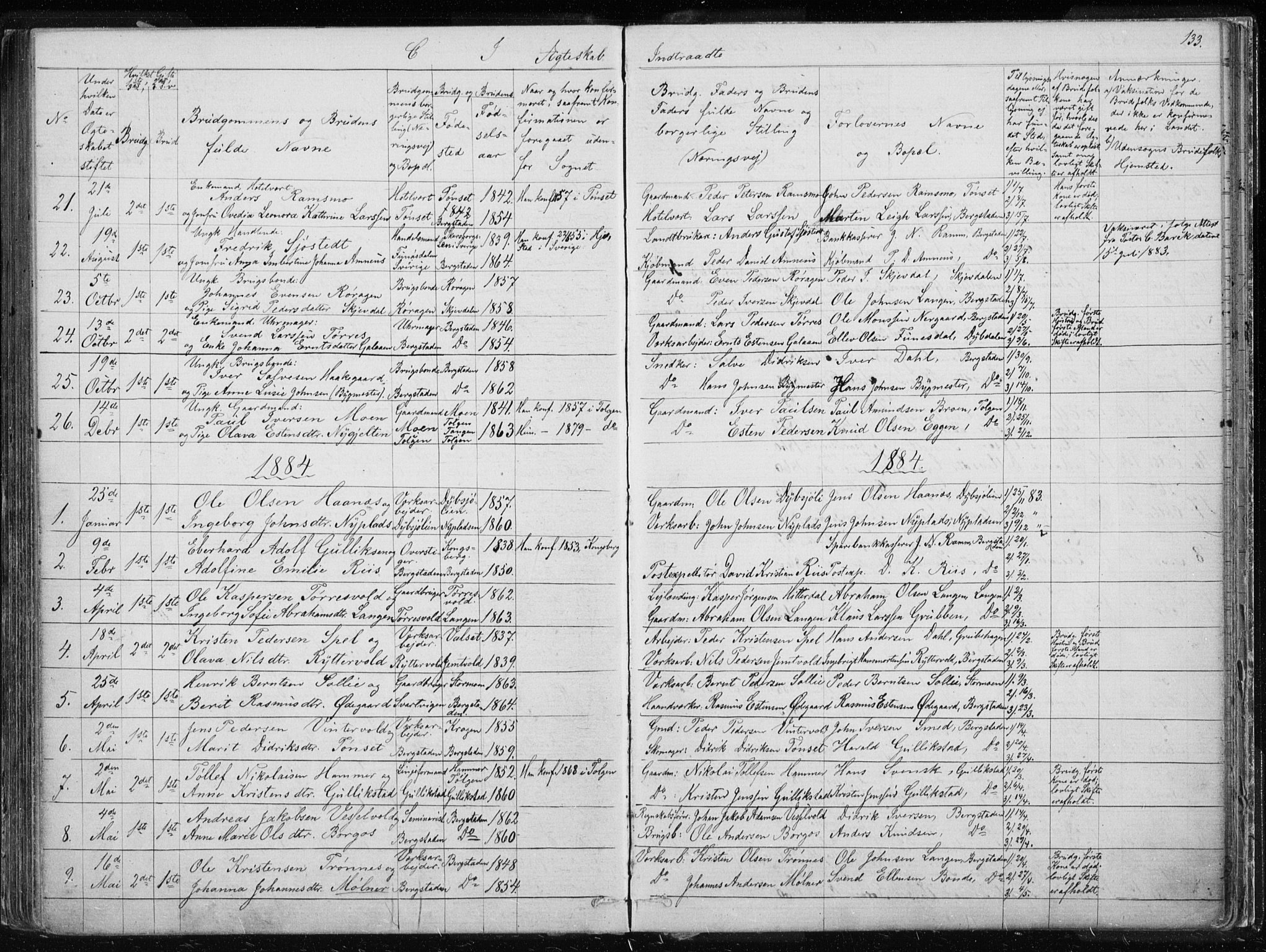 Ministerialprotokoller, klokkerbøker og fødselsregistre - Sør-Trøndelag, SAT/A-1456/681/L0940: Parish register (copy) no. 681C04, 1880-1895, p. 133
