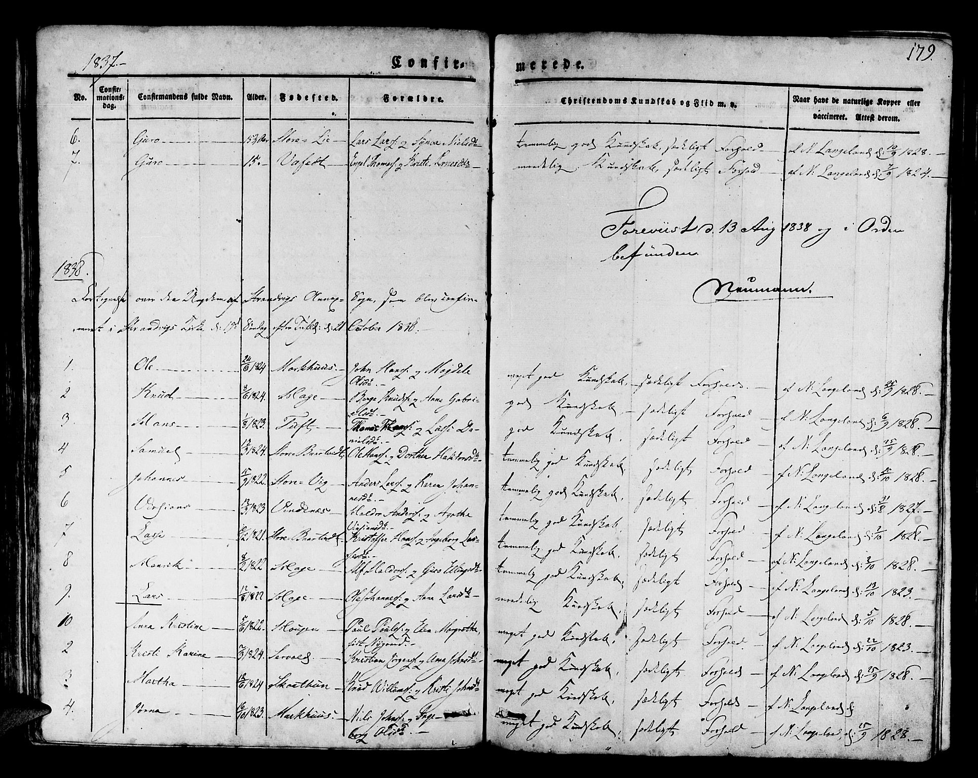 Os sokneprestembete, SAB/A-99929: Parish register (official) no. A 14, 1826-1839, p. 179
