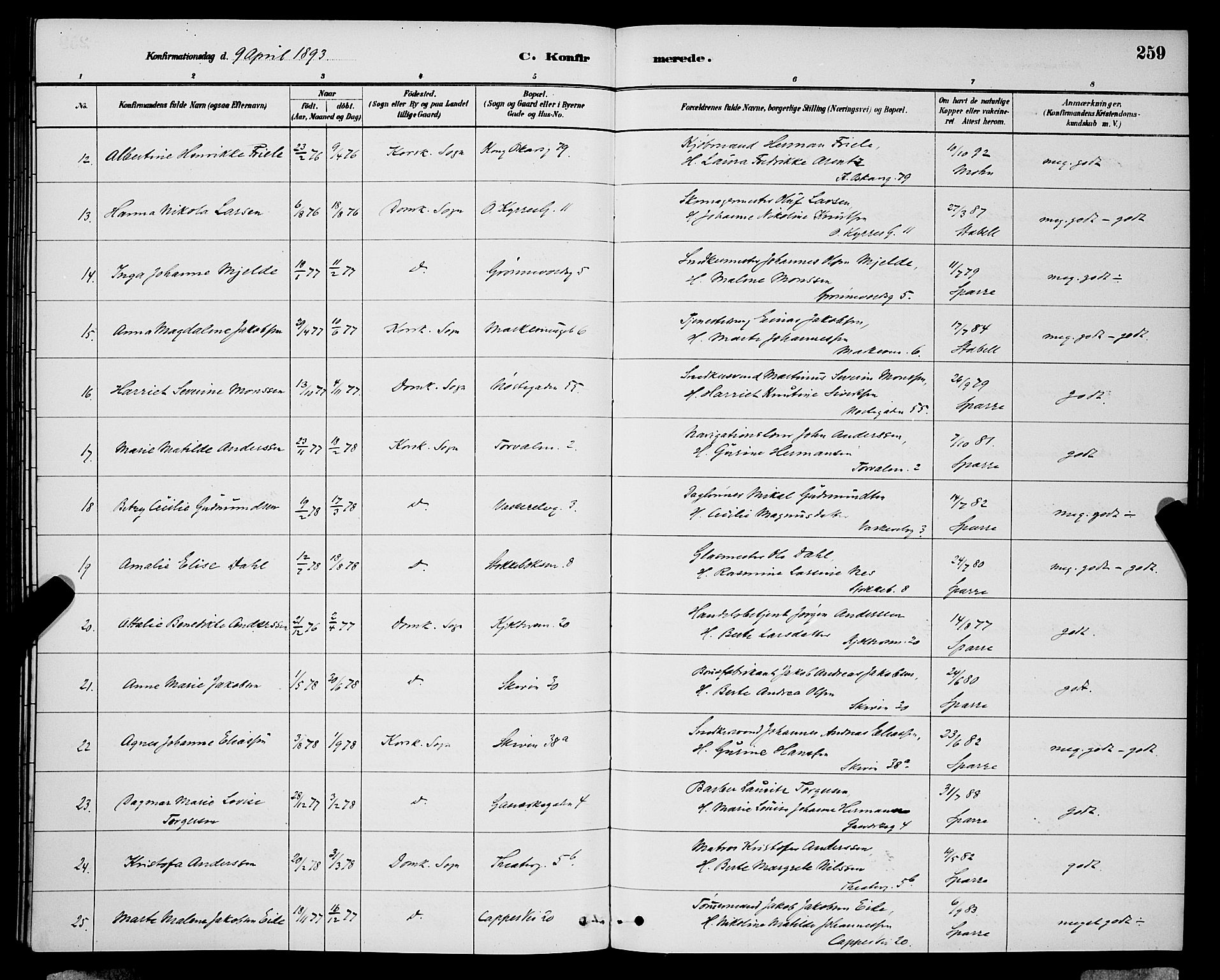 Domkirken sokneprestembete, AV/SAB-A-74801/H/Hab/L0024: Parish register (copy) no. C 4, 1880-1899, p. 259