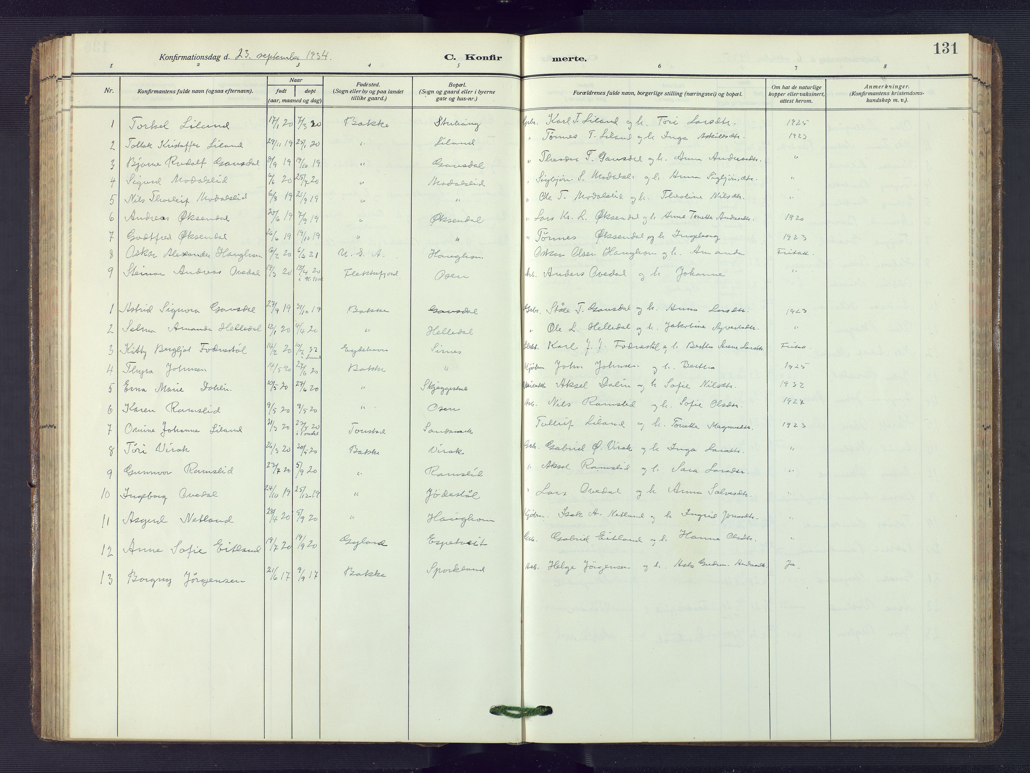 Bakke sokneprestkontor, SAK/1111-0002/F/Fb/Fba/L0004: Parish register (copy) no. B 4, 1911-1946, p. 131