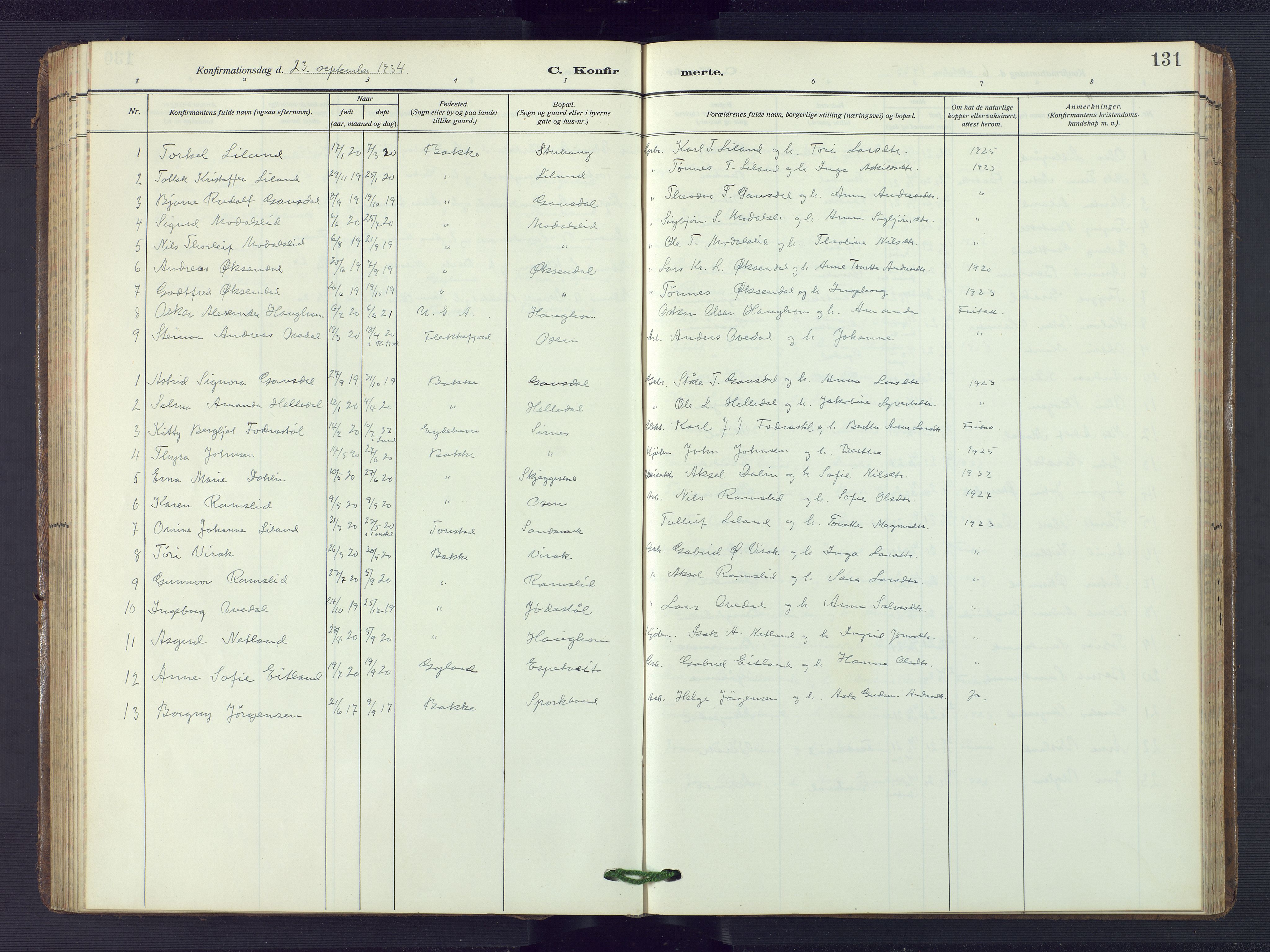 Bakke sokneprestkontor, AV/SAK-1111-0002/F/Fb/Fba/L0004: Parish register (copy) no. B 4, 1911-1946, p. 131